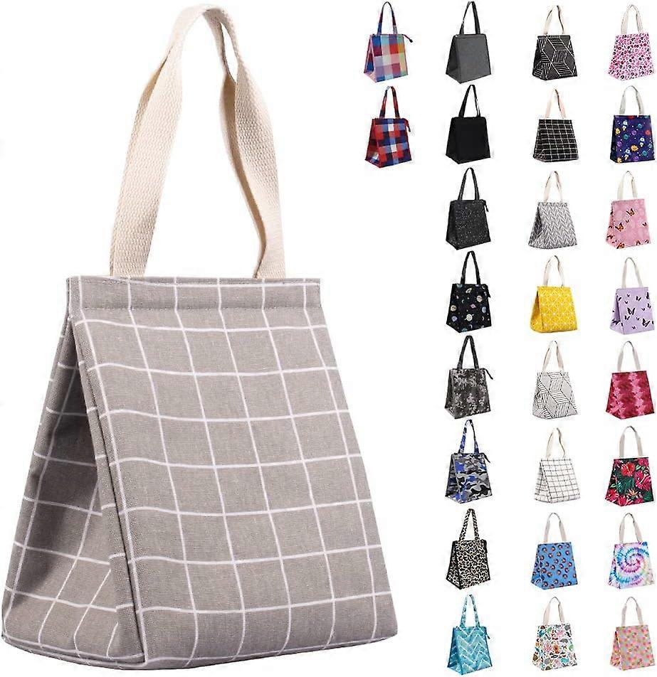 1 pc Insulated Lunch Bag, Durable Wide Open Foldable & Portable Lunch Bag with Inner Pockets, Waterproof Thermal Grey Plaid