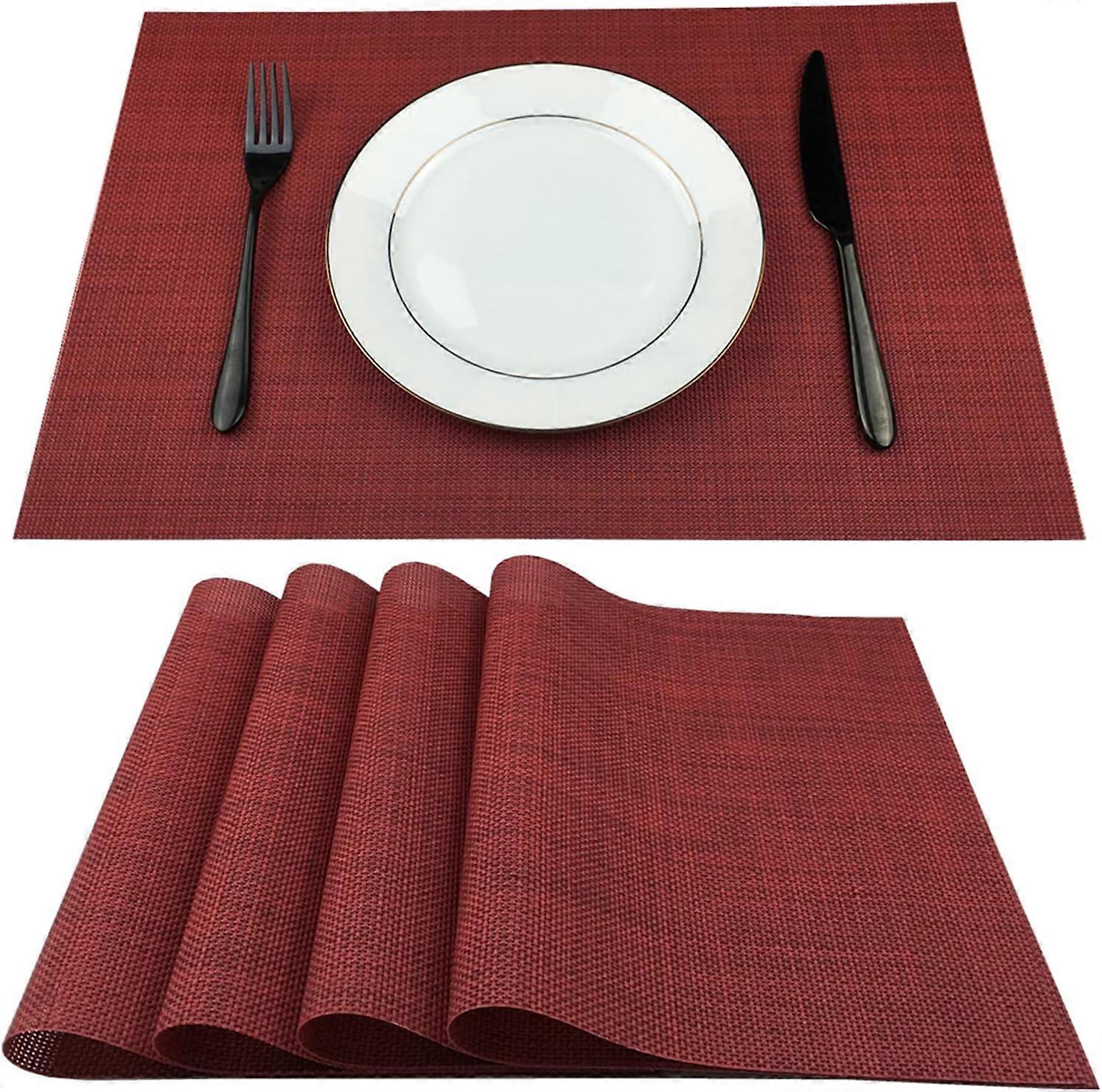 Placemats Easy to Clean Cross Weave Vinyl Placemats Durable Non-Slip Heat Resistant Table Mats Placemats for Kitchen Table Set of 4, Red Red 4