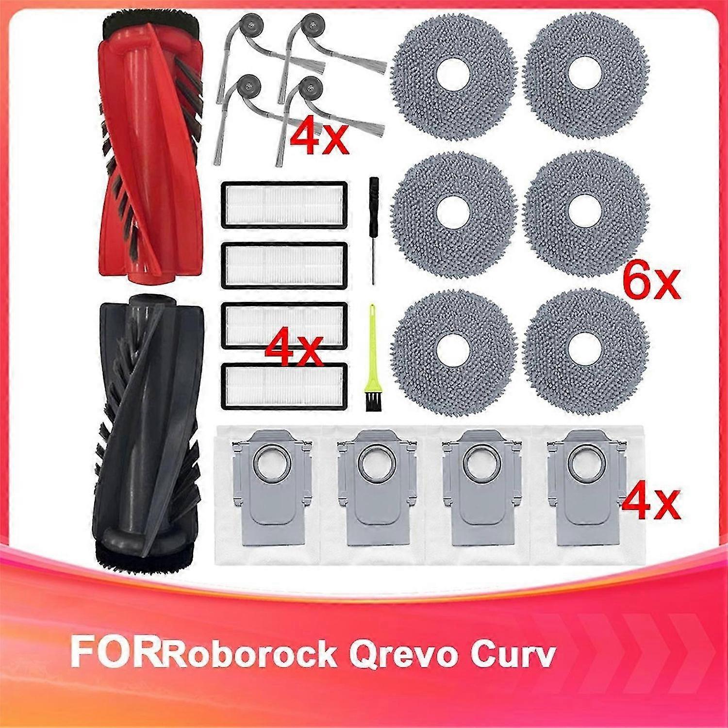 Accessories for Roborock Qrevo Curv, Replacement Part with Main Brush,HEPA Filters,Mop Cloths,Dust B