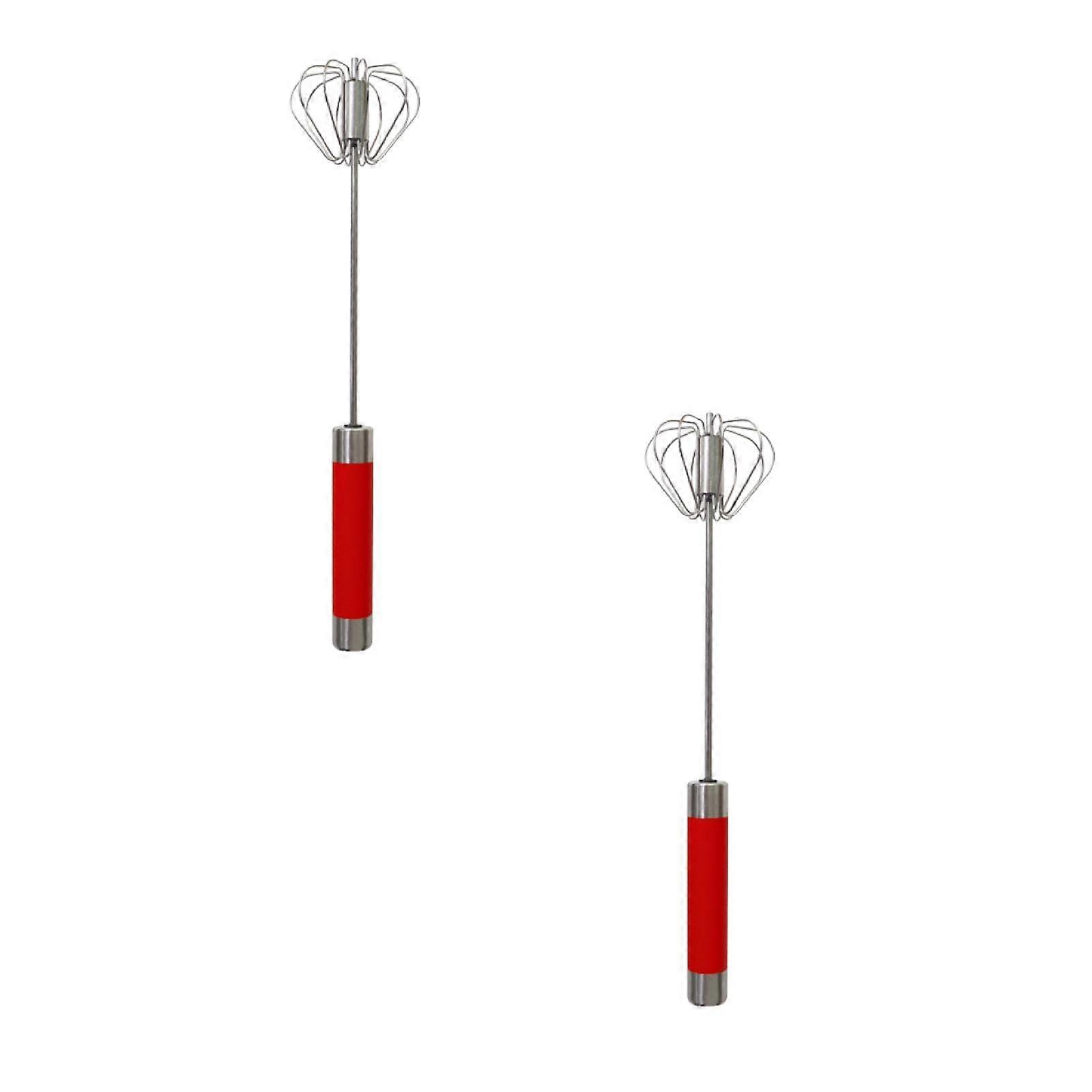 Stainless Steel Semi-Automatic Whisk Set, Hand Push Rotating Mixer for Beating Eggs, Frothing, and Stirring (2 Pieces)