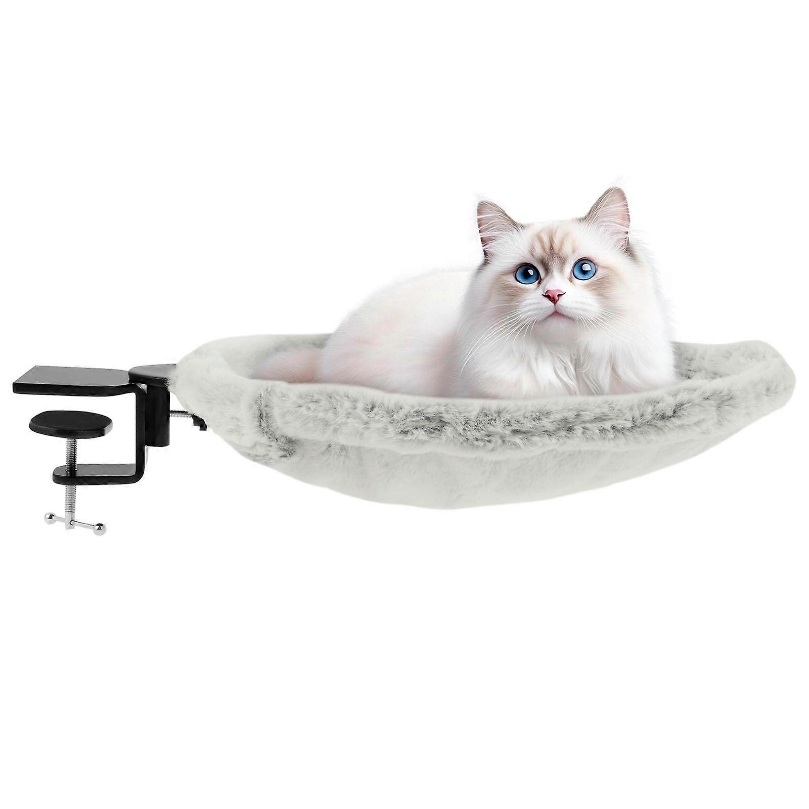 Plush Cat Hammock, Strong Comfortable Cat Desk Bed, Stable Support Up to 18kg (Gray)