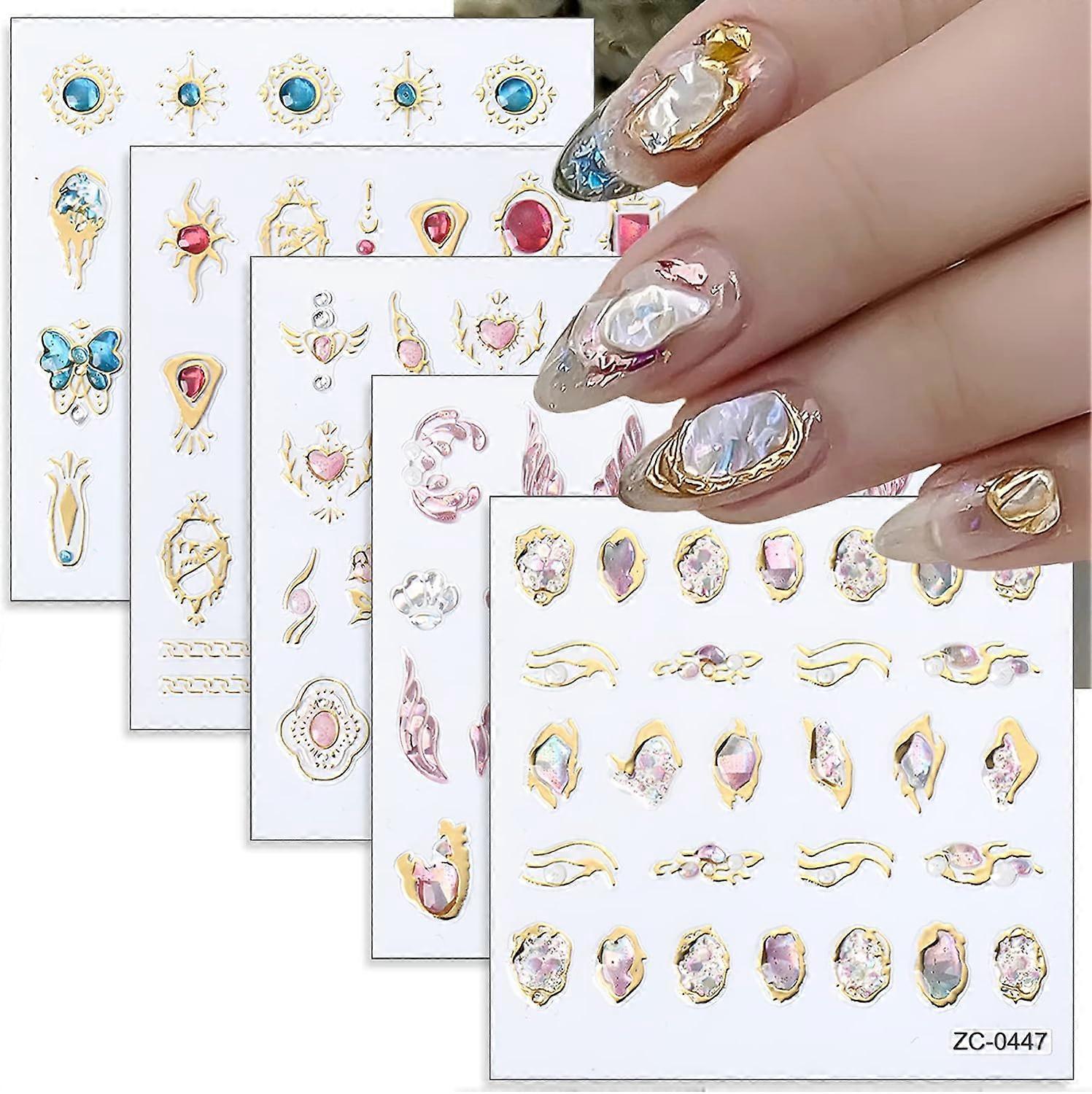 5 Sheets 5D Bronzing Nail Art Stickers Decals,Fishtail Shell Embossed