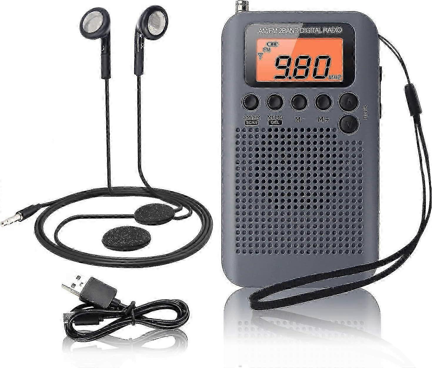 Compact FM/AM Stereo Digital Radio for On-the-Go Use, Includes Headphones and Built-in Speakers, Versatile Pocket Radio with Alarm Functiona