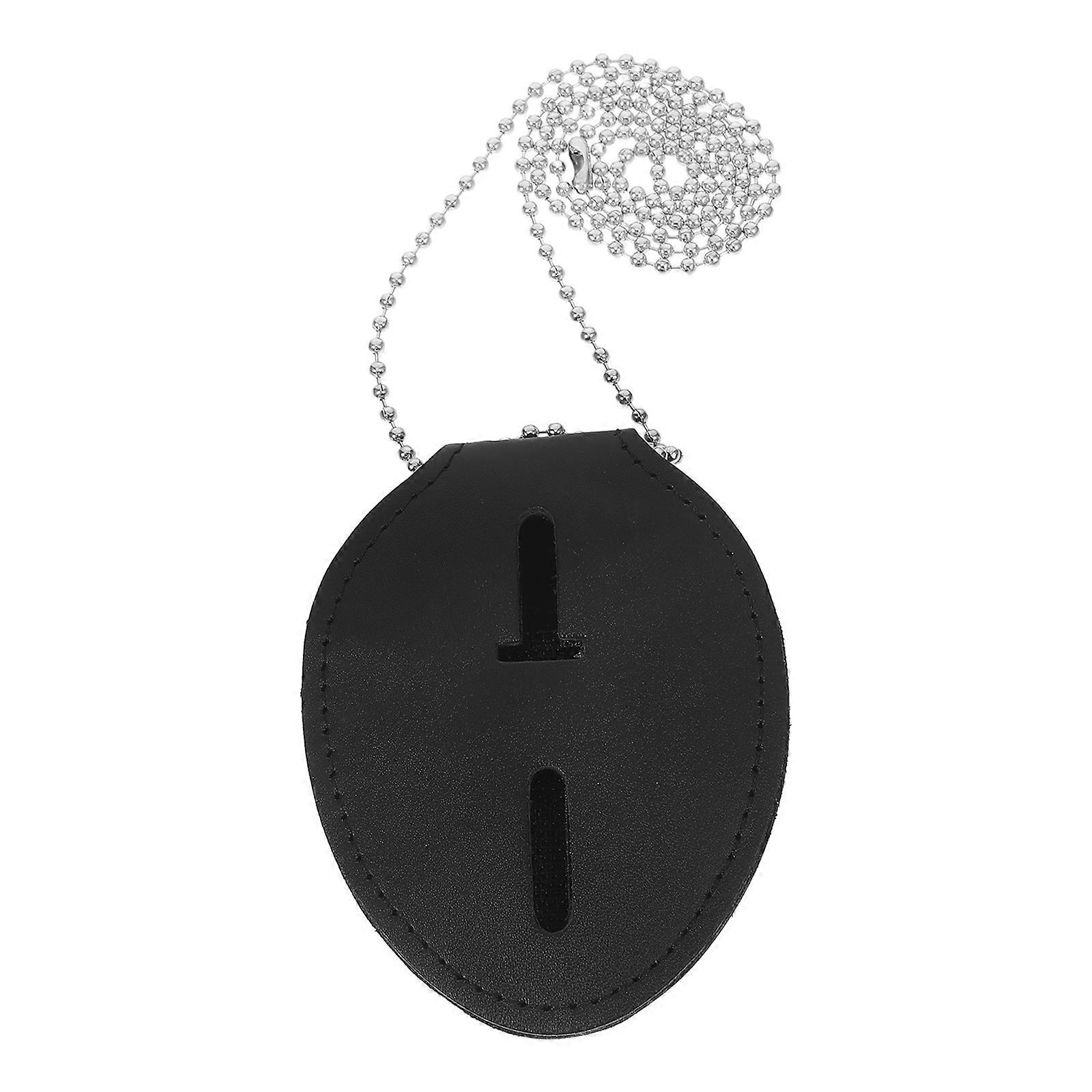 PU Oval ID Badge Holder with Bead Chain – Stylish Hands Free Carry for Office & Work Use