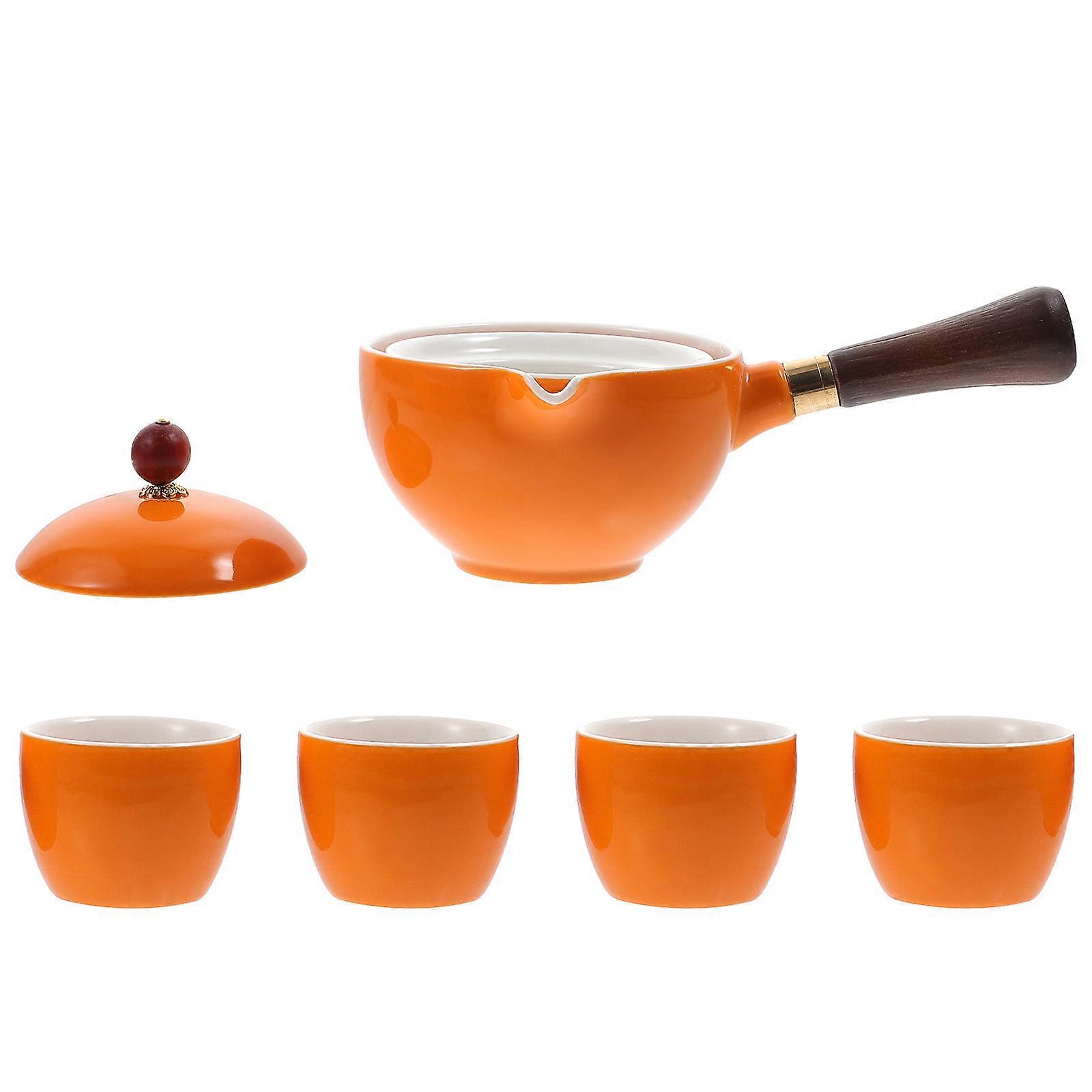 Chinese Tea Kettle Ceramic Tea Pot 10X4.6CM Yellow Side Handle Design Resistant to High Temperature 1 Set