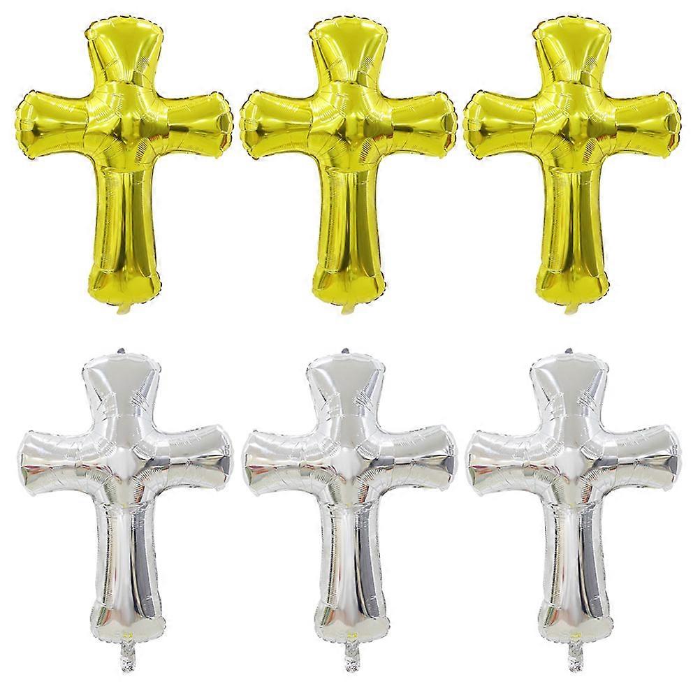 6pcs Cross Shaped Aluminum Foil Balloons for Baptism, First Communion, Showers & Celebration Parties
