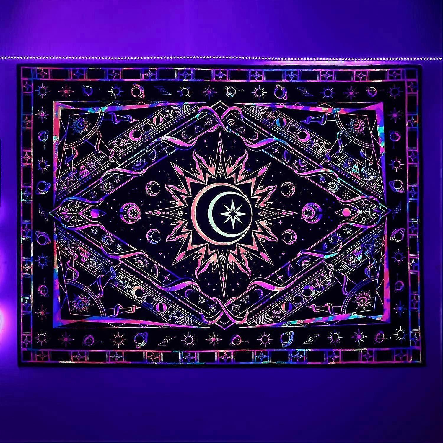 UV Reactive Black Light Tapestry with Bohemian Patterns for Glow Effects