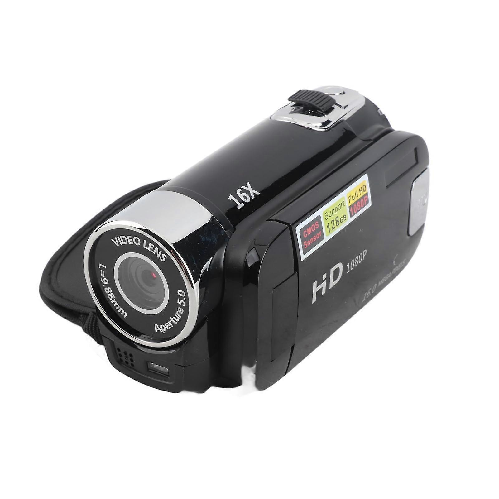 Video Camera 16MP 1080p Camcorder with 16x Digital Zoom and Fill Light, Portable Selfie Camera for Travel, Black