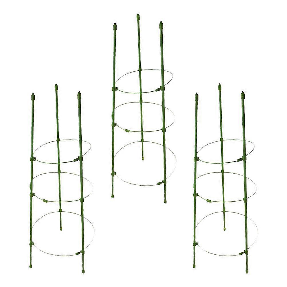 3 Sets Garden Vegetable Trellis Plant Support Cages with Rustproof Stakes & Fixed Iron Rings for Peppers, Eggplants, Cucumbers, Tomatoes, and Vines,