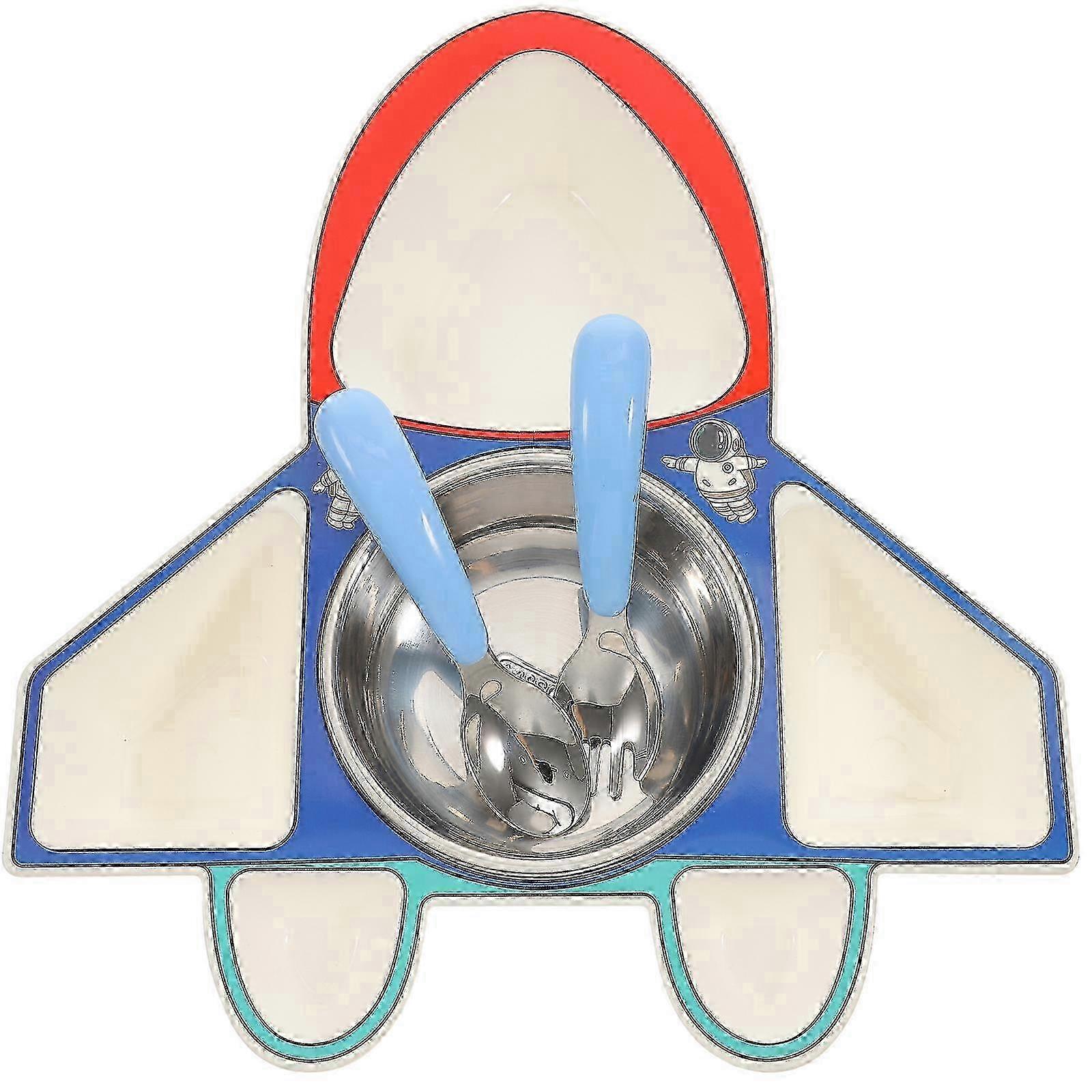 Kids Divided Airplane Plate Set with Spoon & Fork - 31x28 cm Meal Tray for Fun Dining Experience
