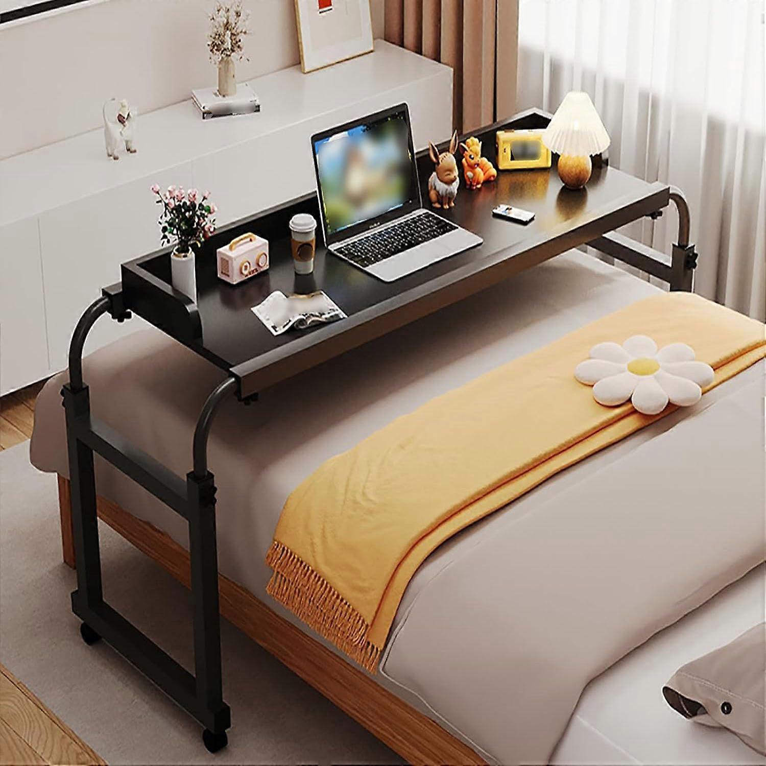 Overbed table with adjustable height, overbed computer table with wheels, overbed table with wheels and adjustable height (color: black)