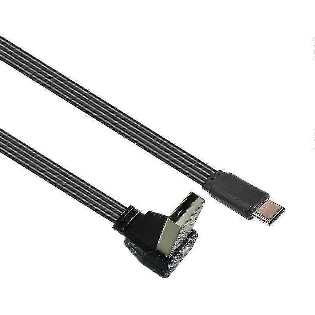 90 Degree Angled Usb 2.0 To Type C Flat Cable Data Cord Compatible With Phones And Laptops