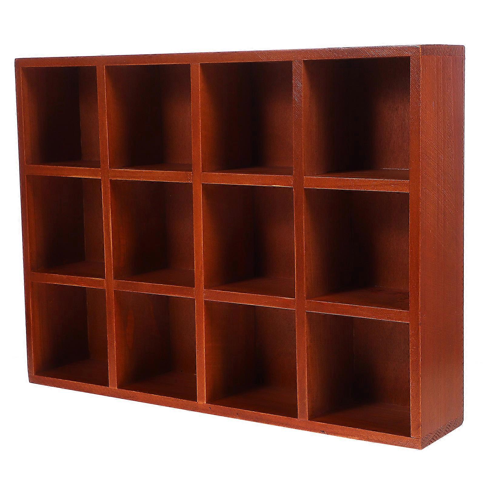 Rustic Wood Floating Shelf 12 Compartment Wall Shelf Tabletop Display Rack