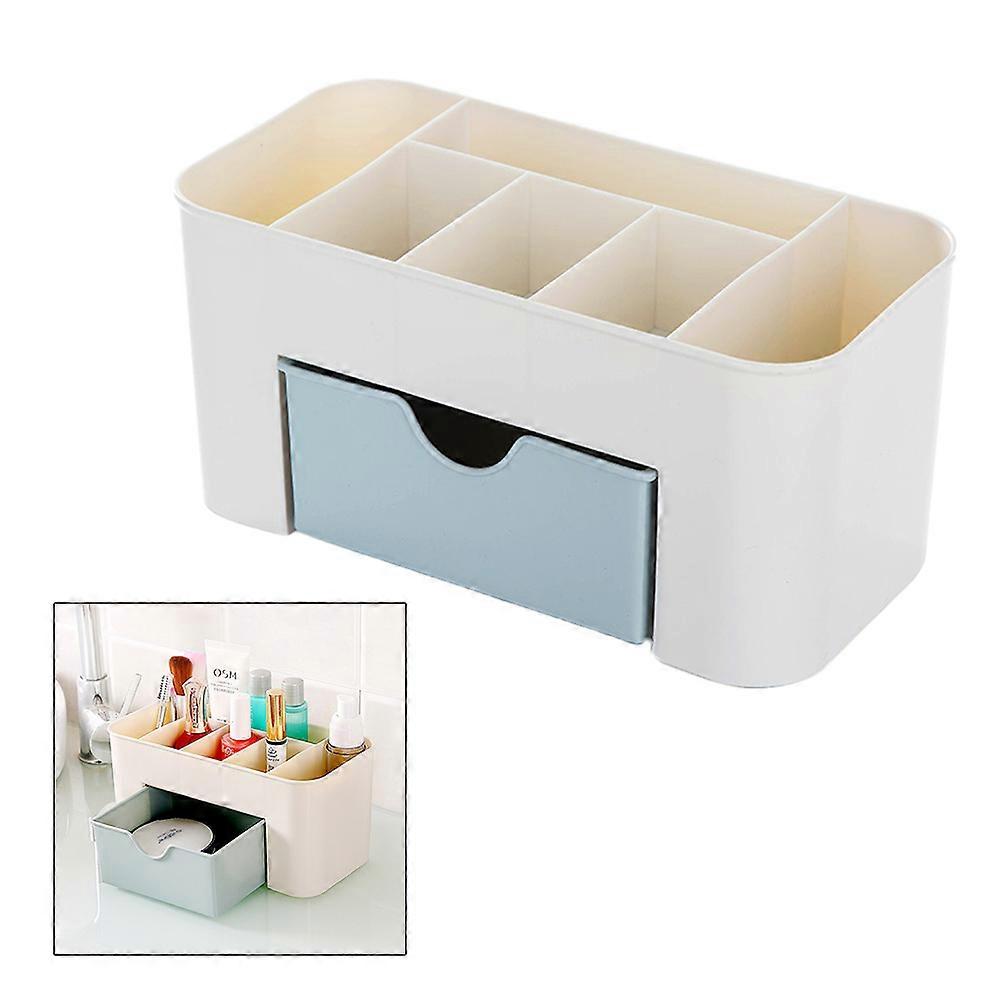 Multifunctional Space Saving Desktop Cosmetic Toiletry Organizer with Drawer 1 Set Nordic Blue