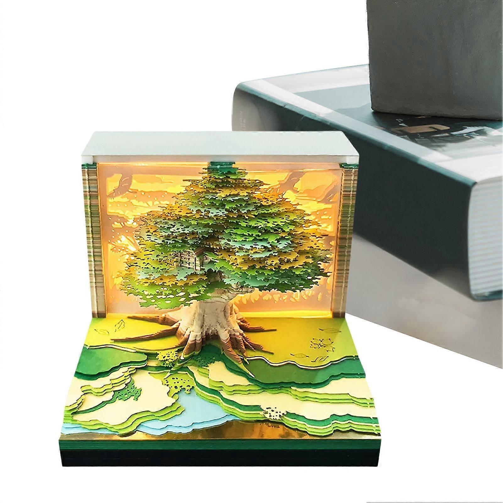 3D Calendar Tree House Time Piece 2025, Colorful Memo Pad With Nightlight, Paper Sculpture Desk Calendar, Creative Home Decor
