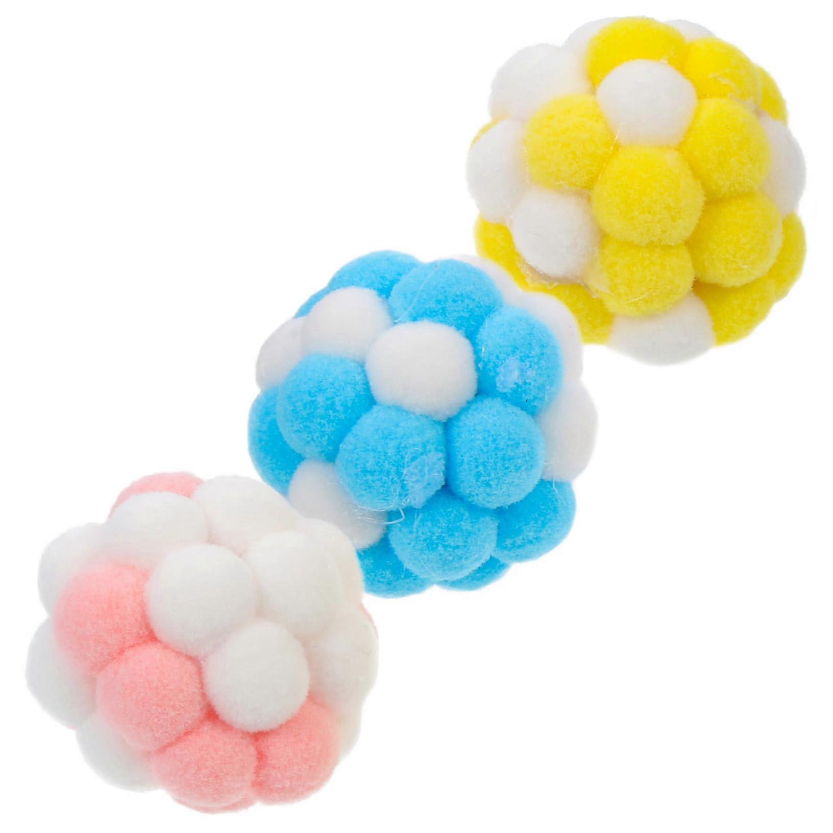 Cat Ball Net Toy - 3 Pack Plush Balls With Bell For Kittens, Colorful