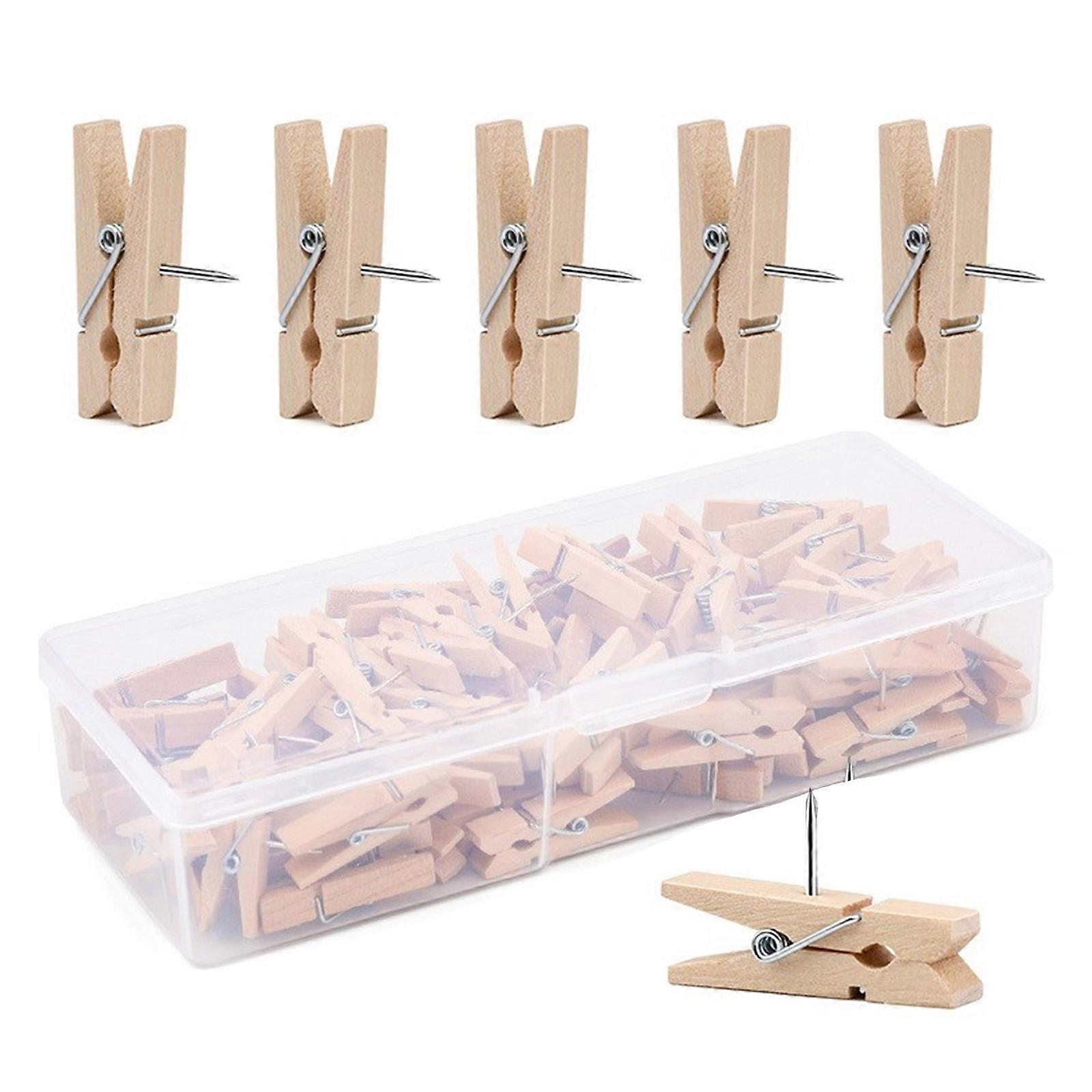 80/90PCS Wood Push Pin Clip, Wood Clip with Push Pin, Decorative Thumb Tacks Cork Board Push Pin for Notes Photos Craft Multicolor
