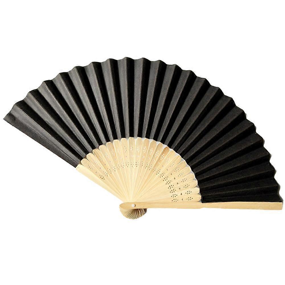 Classic Paper Fan Black Folding Bamboo Bone Paper Fan Folding Handheld