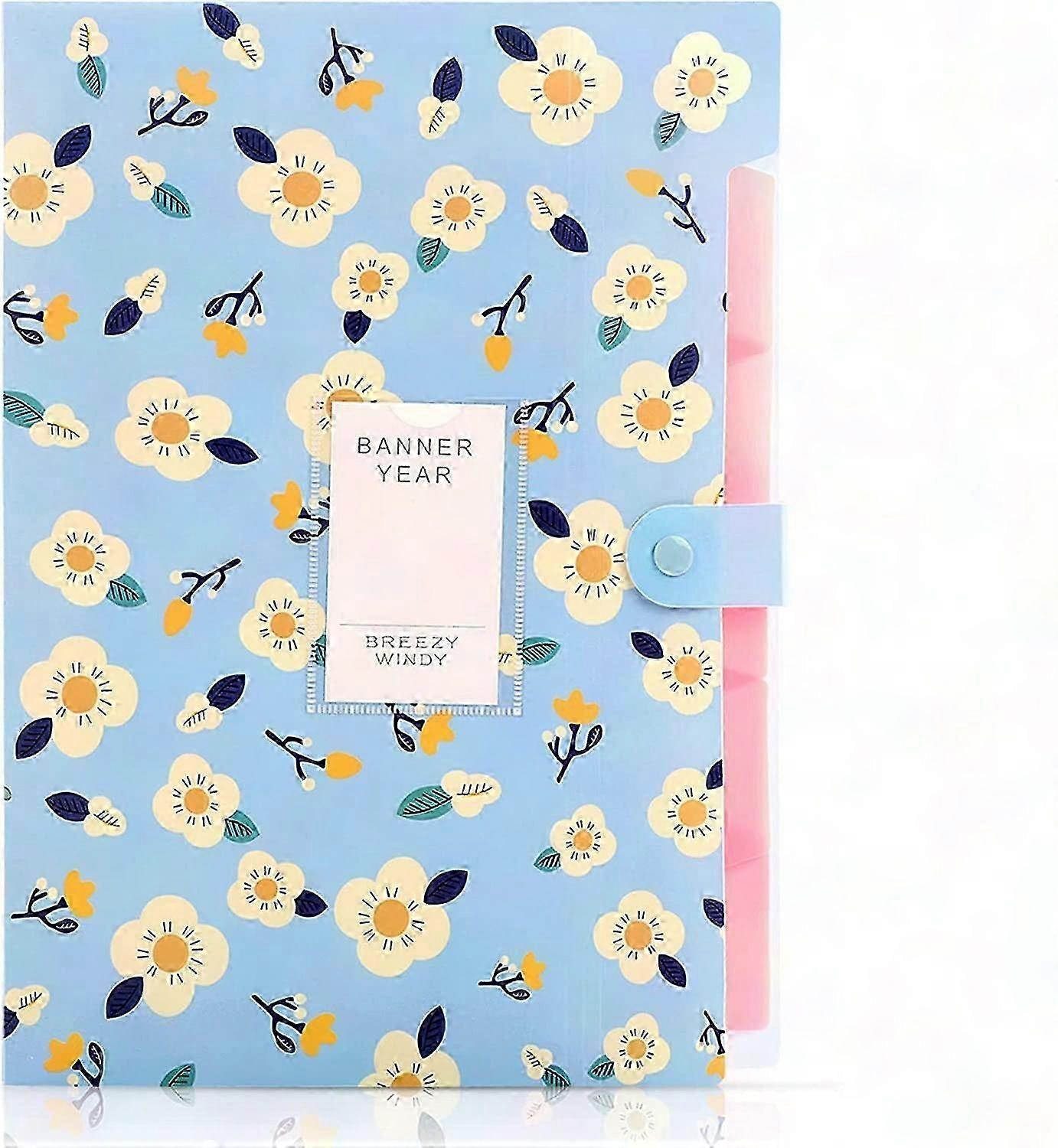 Expandable A4 Expanding File Folder with 6 Pockets, Floral Printed Organiser for Paperwork & Documents