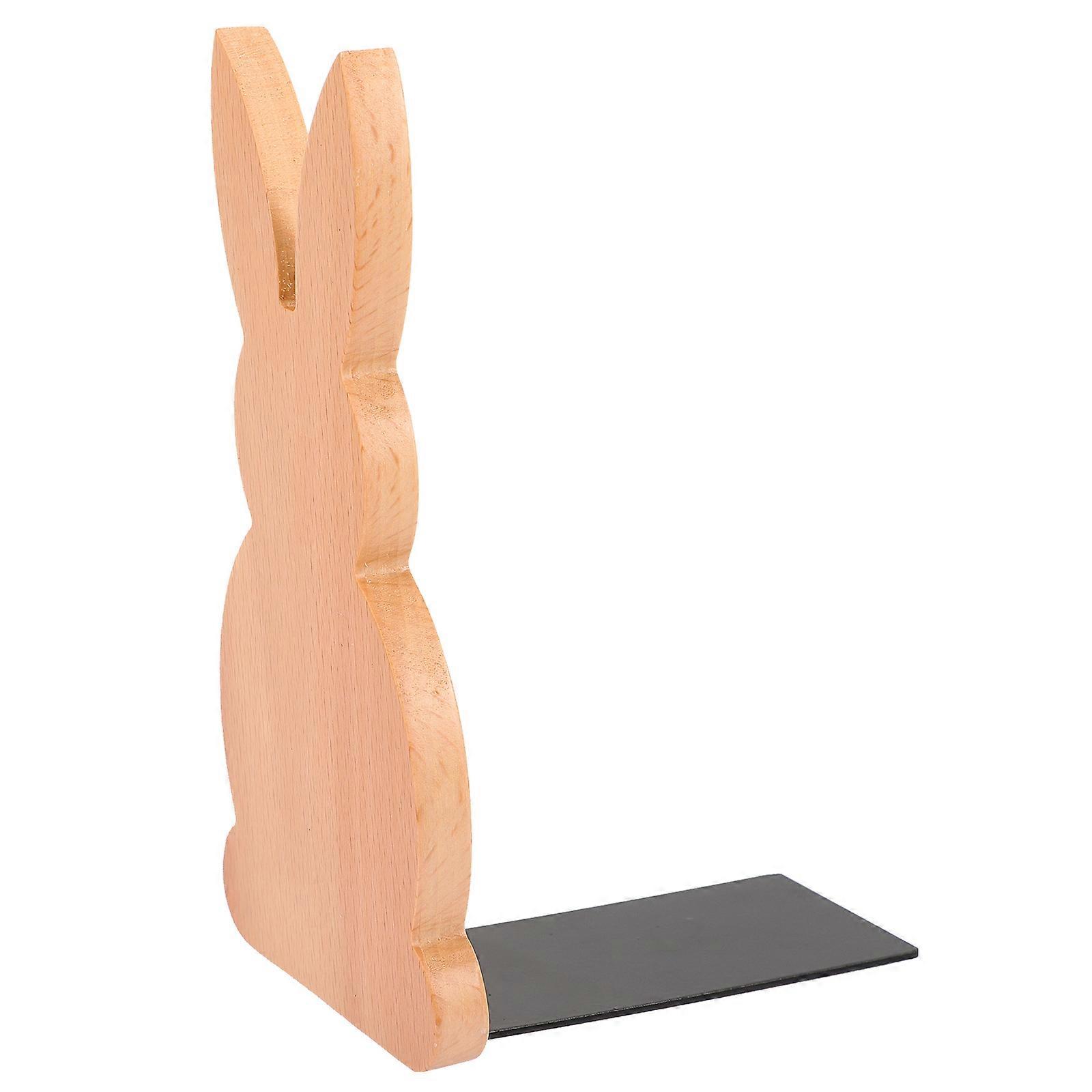 The **Wooden Rabbit Bookend (Animal Shaped Shelf Book Ends, Beech Wood Desk Book Holder)** is a charming and functional decorative item designed to
