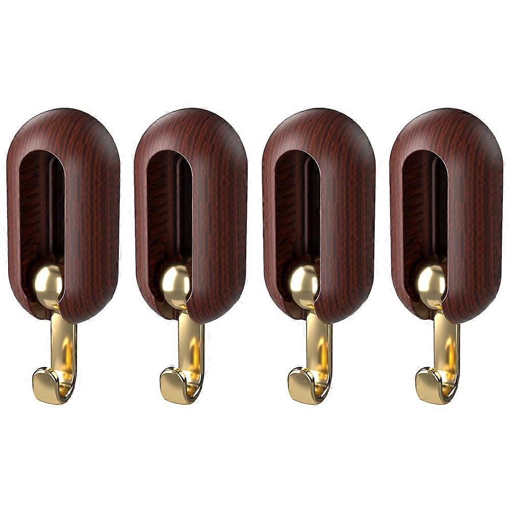 4pcs Retractable Rotary Wall Hooks for Coats Towels Clothes in Coffee Color ABS Material