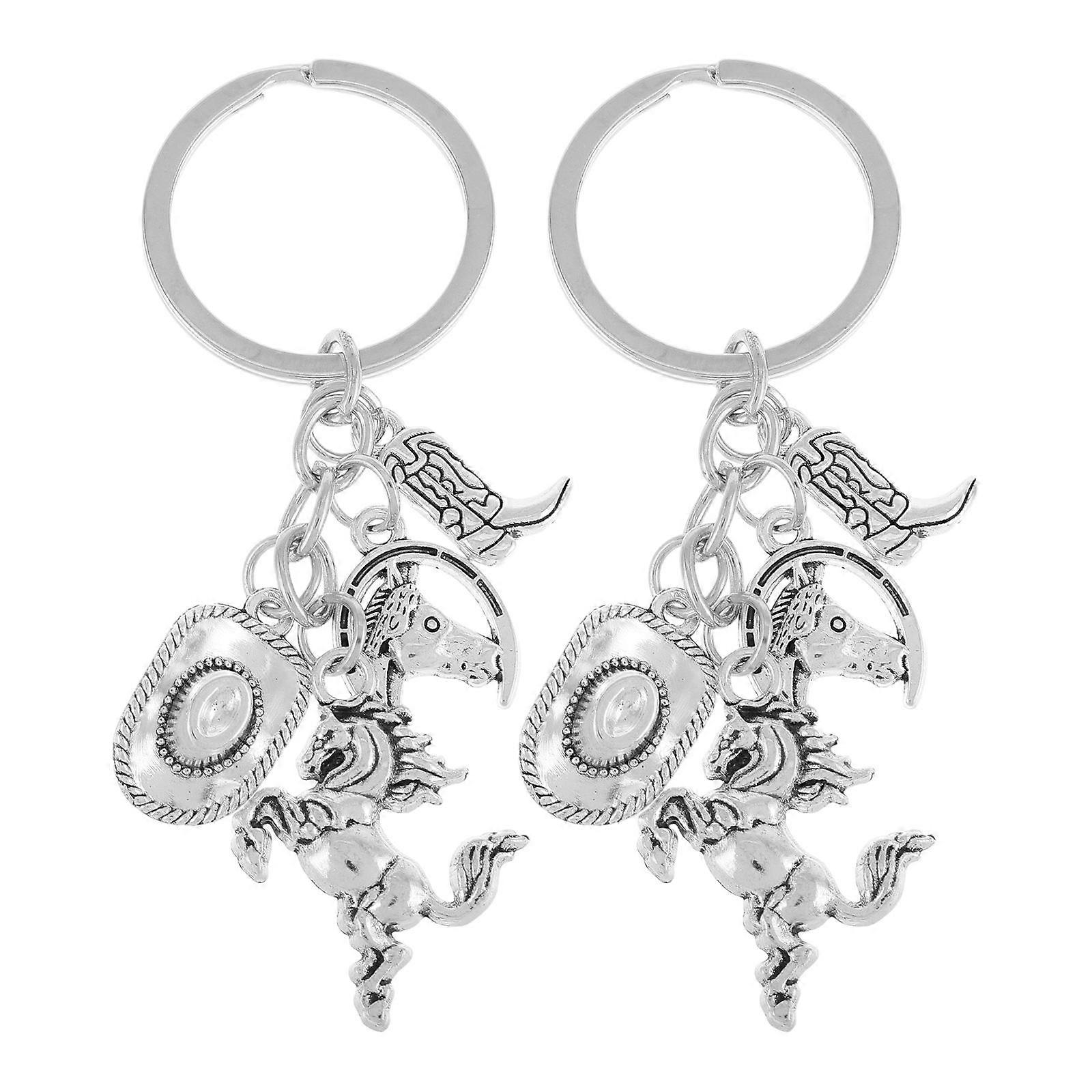 Silver Alloy Western Cowboy Style Keyring Keychain for Party Multifunctional Use 2pcs