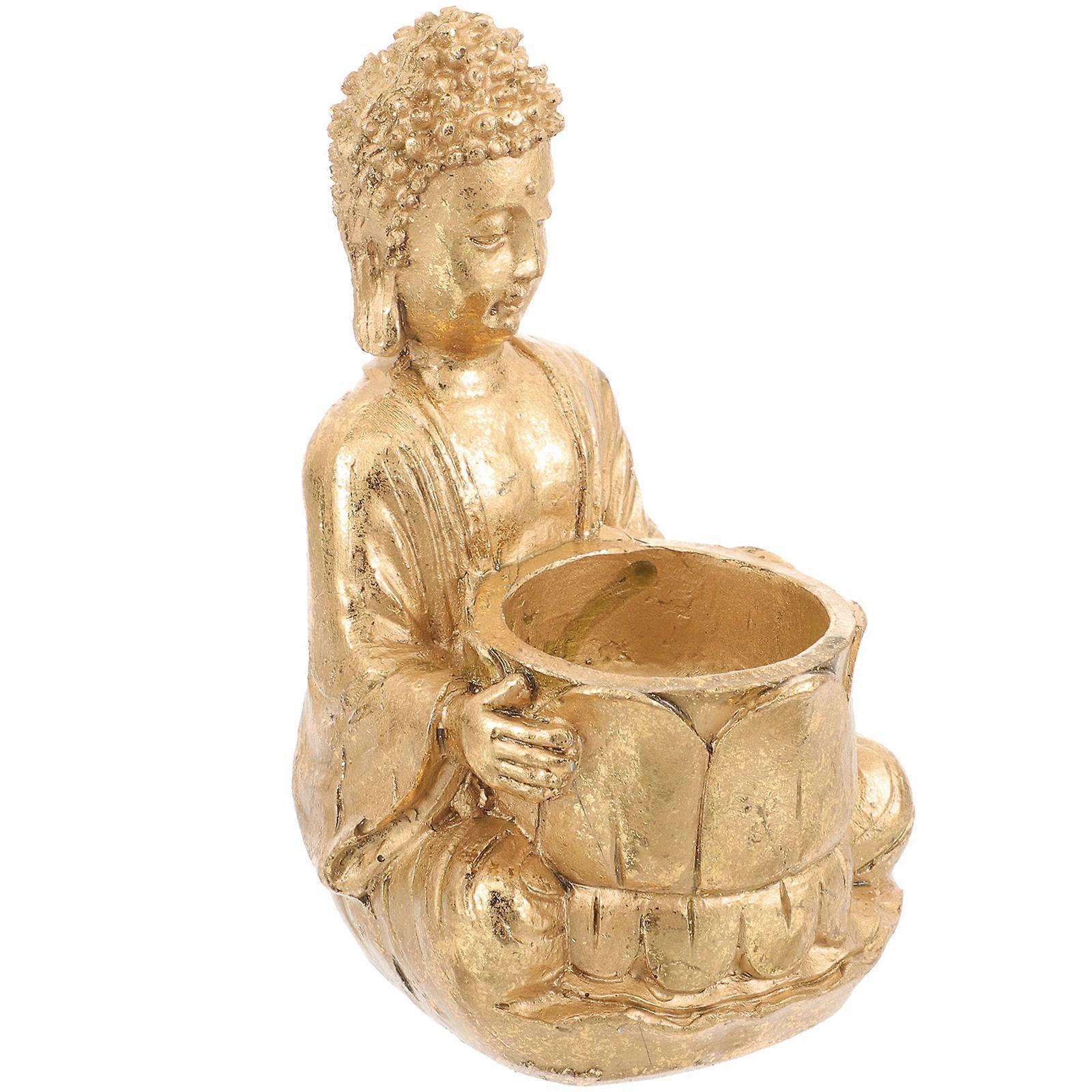 Golden Resin Buddha Statue Tealight Candle Holder for Home Use Safe and Detailed Craftsmanship 4
