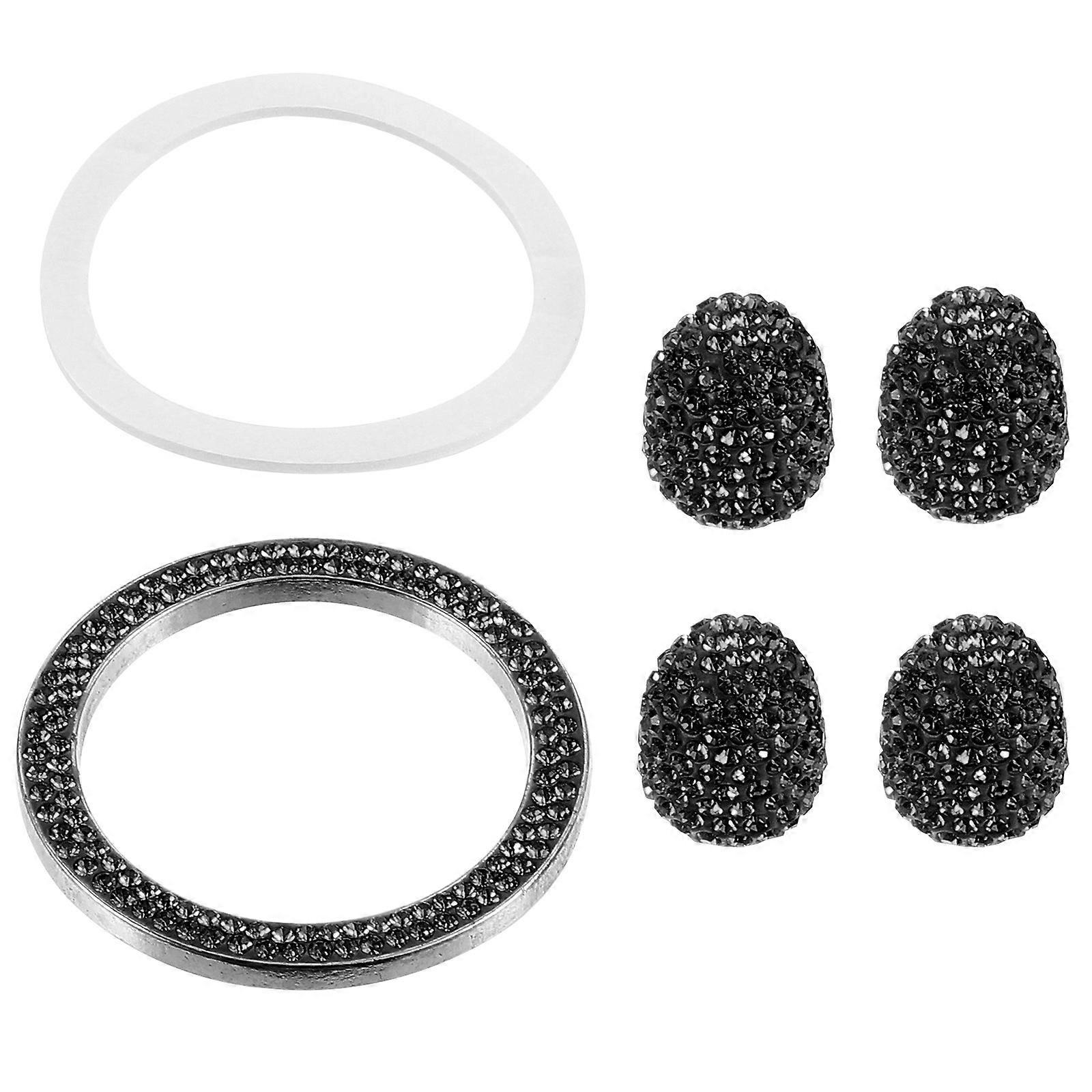 Rhinestone Car Tire Dust Caps Set Black Decorative Circle for Tire Stem 1 Set