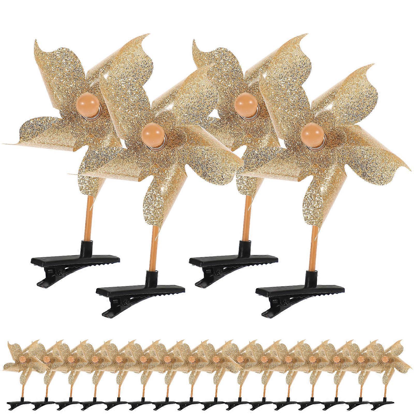 24pcs Golden Windmill Hair Clips for Girls with Glitter and Rotating Feature, Perfect for Decoration