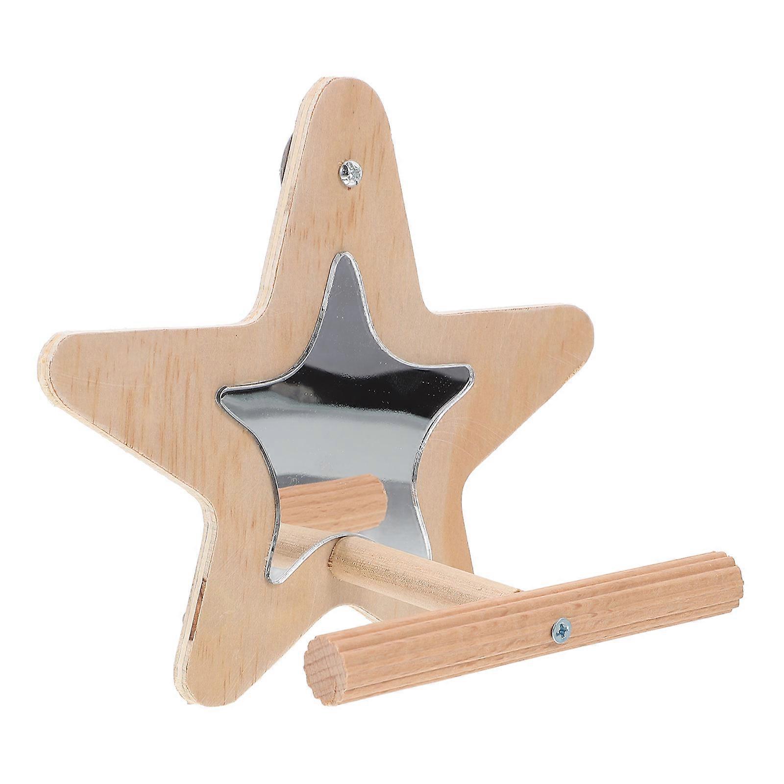 Wooden Bird Perch Stand with Mirror for Small Birds Safe Lightweight Material Ideal for Pet Use 6.3x3.9 Inches
