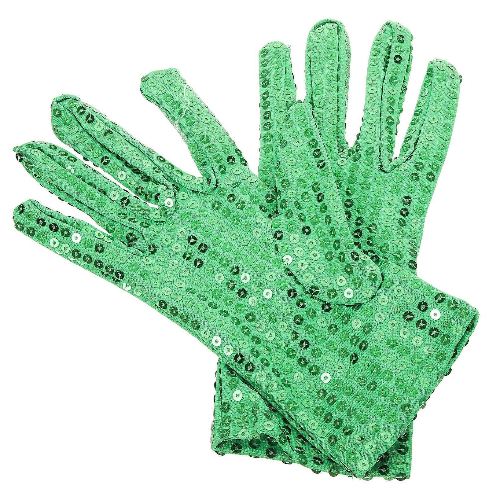 Green Polyester Girl Decorative Gloves for Dancing and Party Use 1 Pair