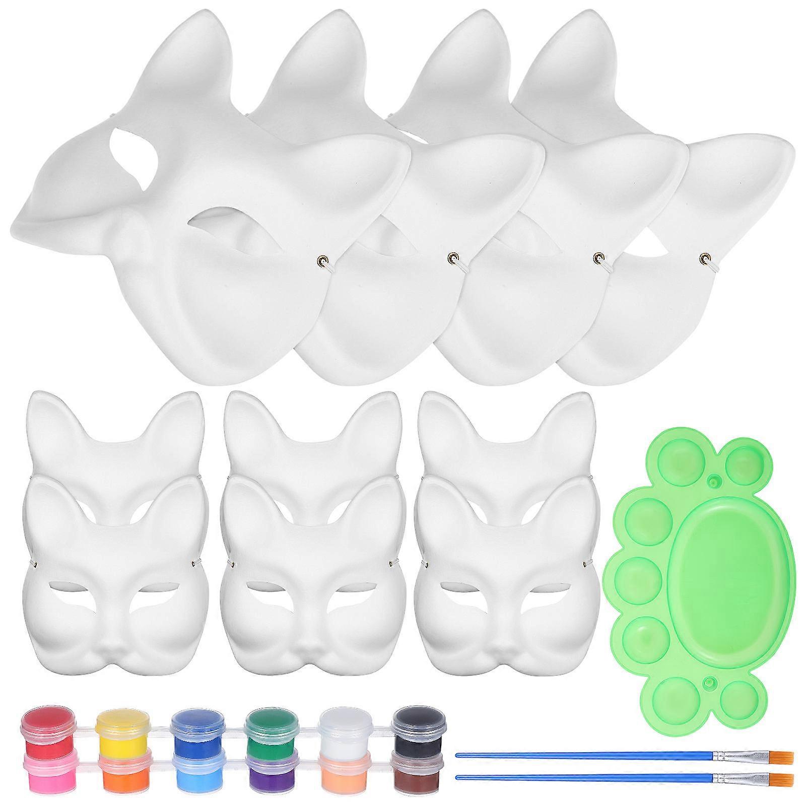 Mask 10pcs Blank Masks White Paper Cat Masks Unpainted Fox Masks Animal Half Face Masks Diy Mask With Painting Tools For Masquerade Cosplay Costume