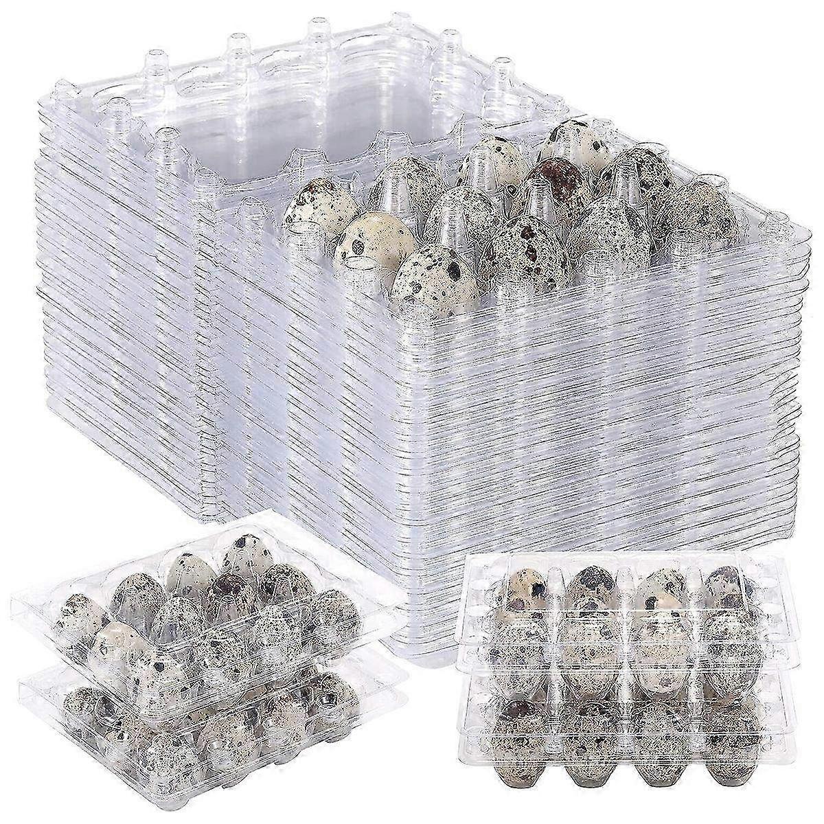 100pcs Transparent Quail Egg Storage Box with Lid - Reusable 12 Grids Mini Egg Dispenser Cartons for Refrigerator Organization
