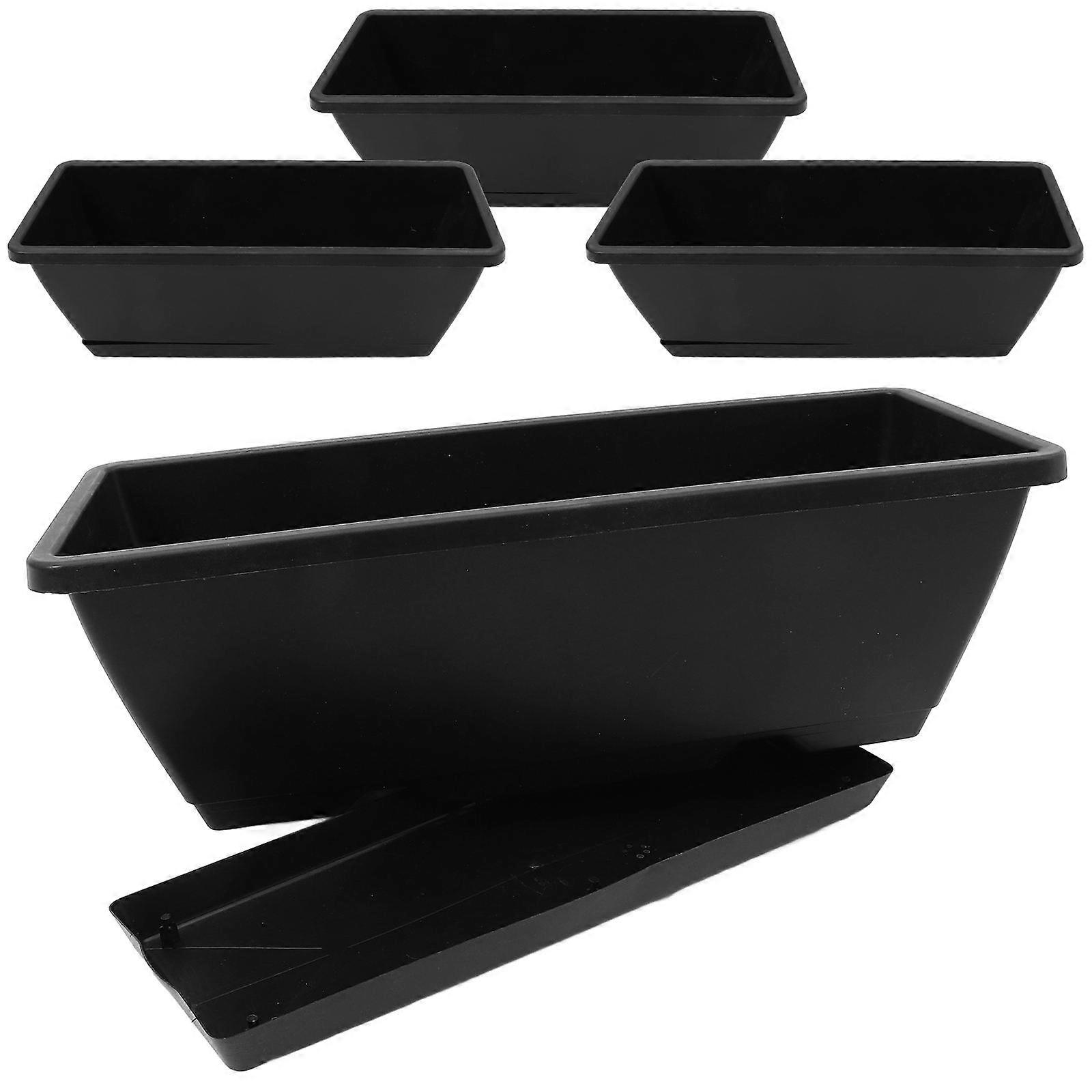Planter Box Plastic Rectangular Flower Pot Growing Plants Vegetables Balcony Planter 43.00X19.00X15.20CM Resin 4Sets