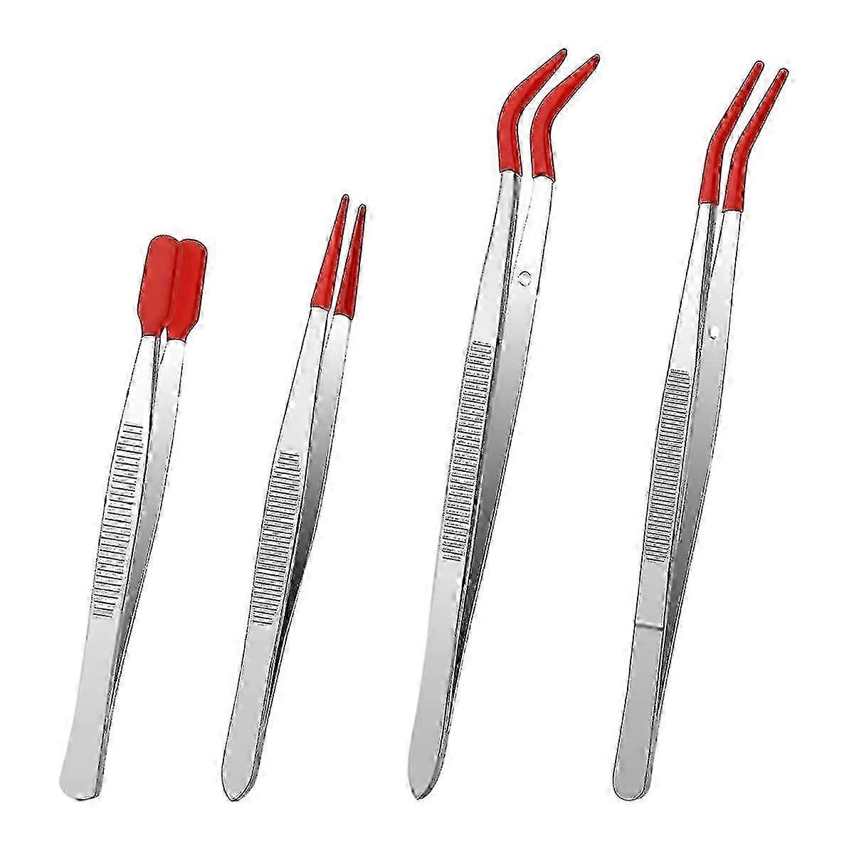 4 Pieces Pvc Coated Tweezers With Rubber Tips