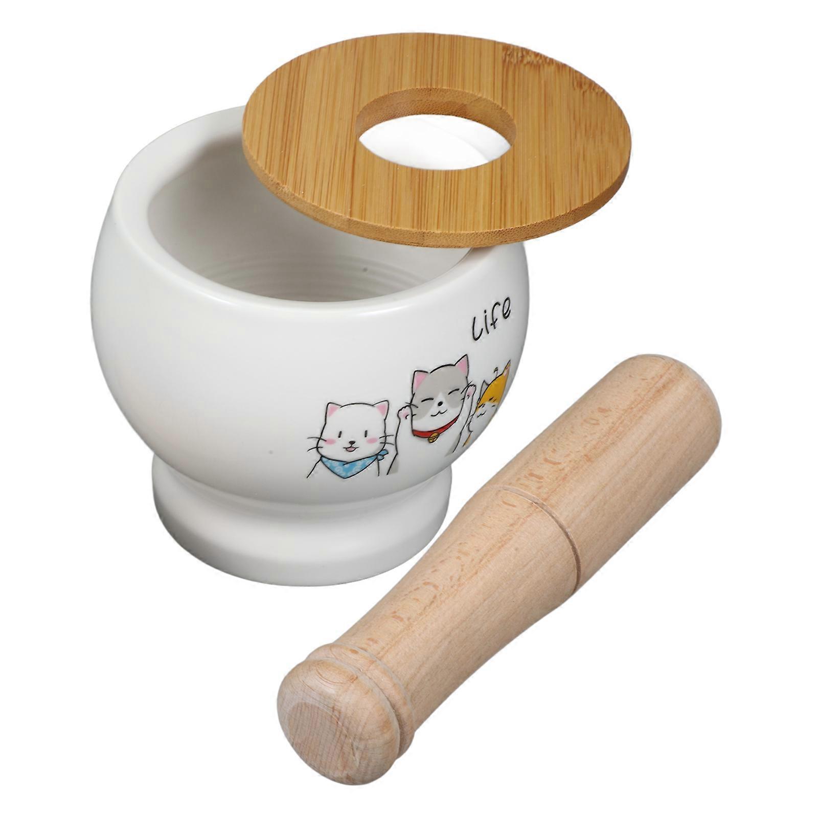 Pestle Bowl Ceramic Garlic Masher Set Featuring Lovely Pattern Design For Housewarming Cooking 1 Set