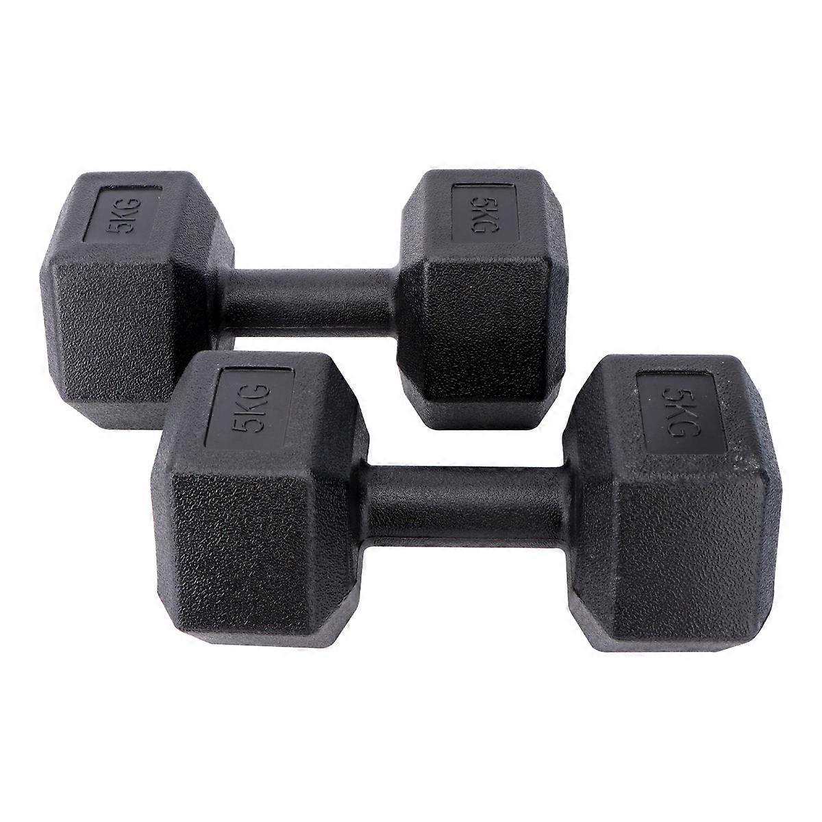 1 Set of 5Kg Hexagonal Rubberized Dumbbells for Fitness with Non-Slip Grip and Connector Black