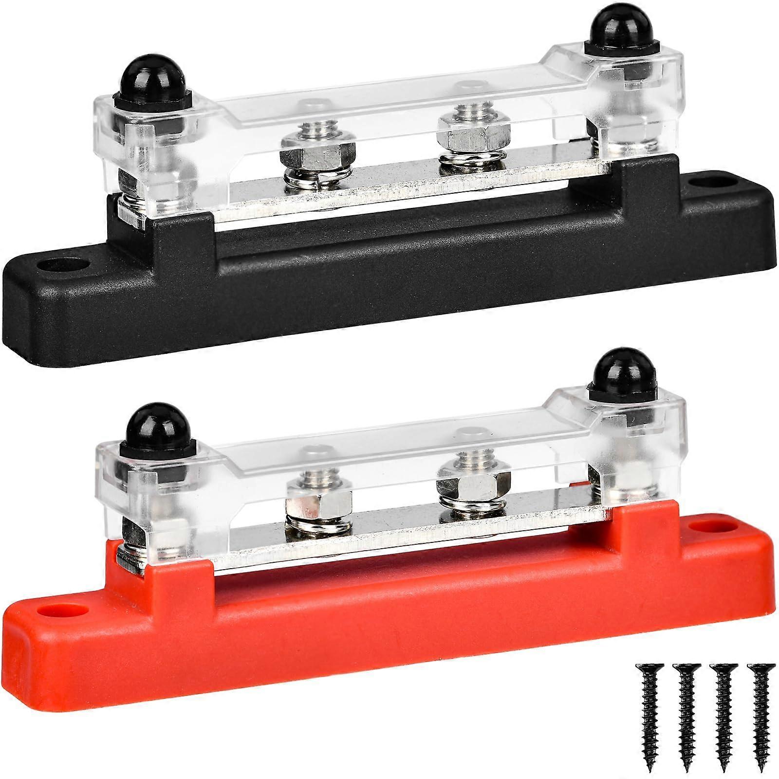 Power Distribution Block Busbar With 4 M6 Bolts, Red Battery Busbar For Car, RV, Boat - Pack Of 2