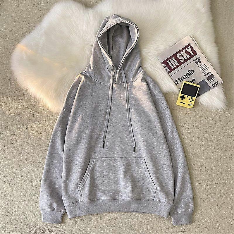 Solid Color Hong Kong Style Hooded Sweater Men's Basic Style Couple Trend Oversize Coat