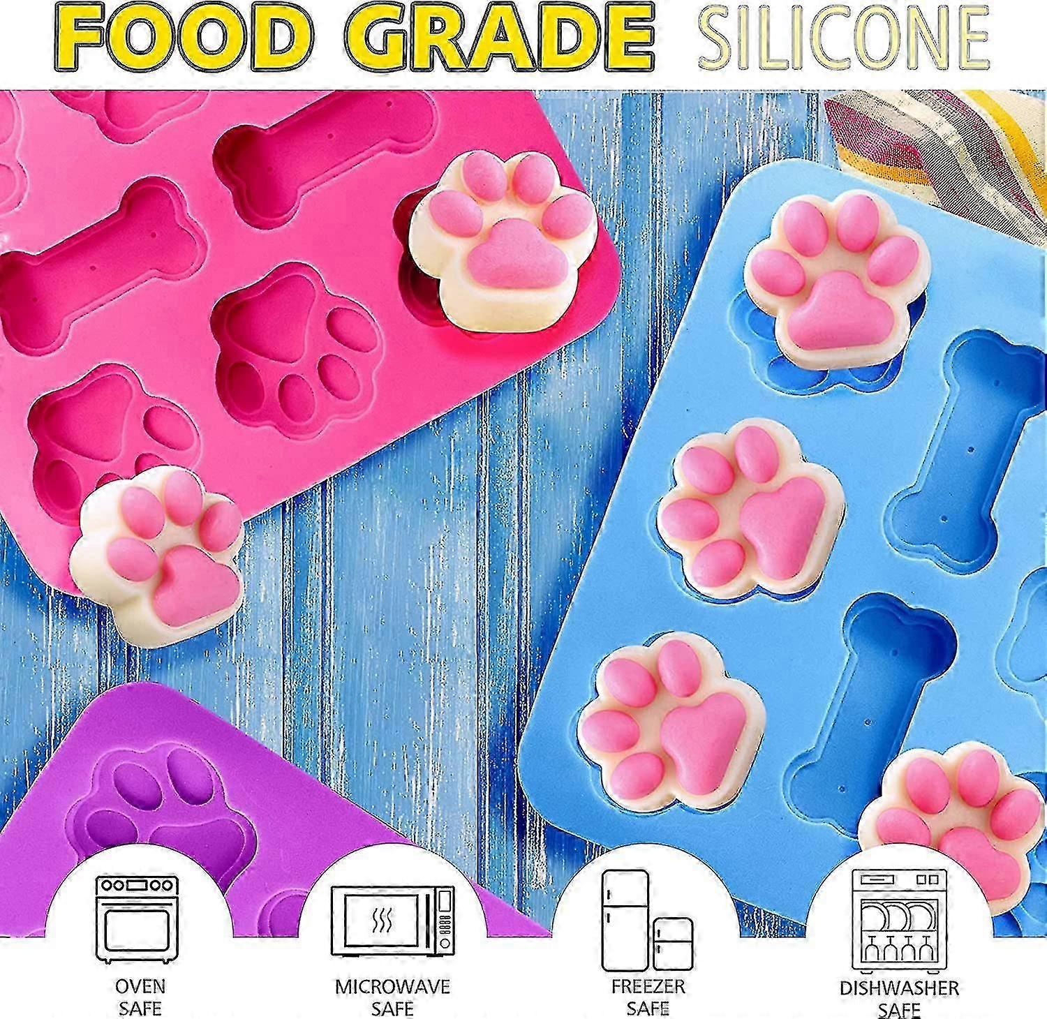 3 Pack Silicone Molds With Puppy Dog Paw And Bone Shaped 2 In 1