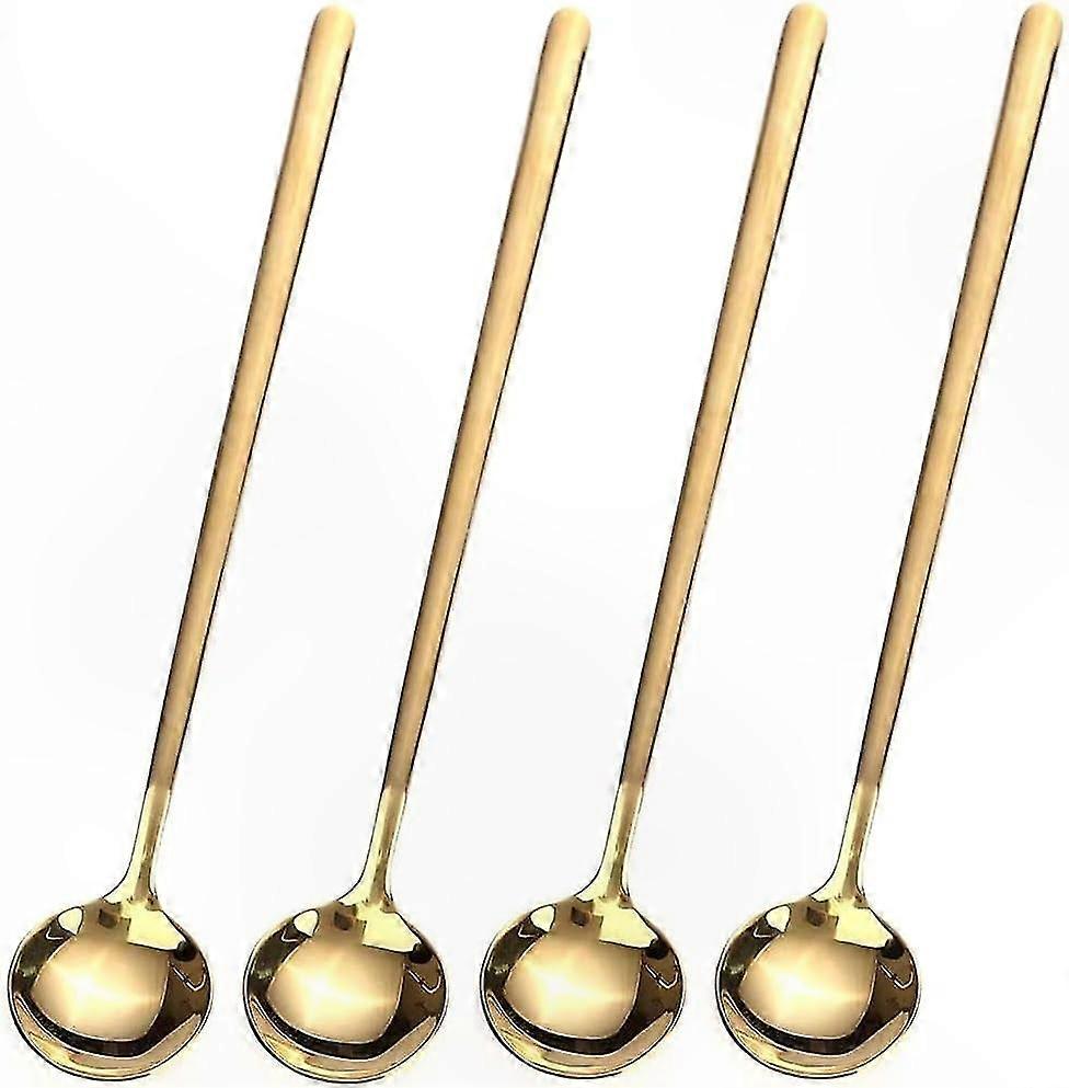 Set of 4 Long Handle Stirring Spoons, 6.7 Inches Tea and Coffee Spoons, Gold Tone teaspoons for Beverages, Ideal for Ice Tea and More