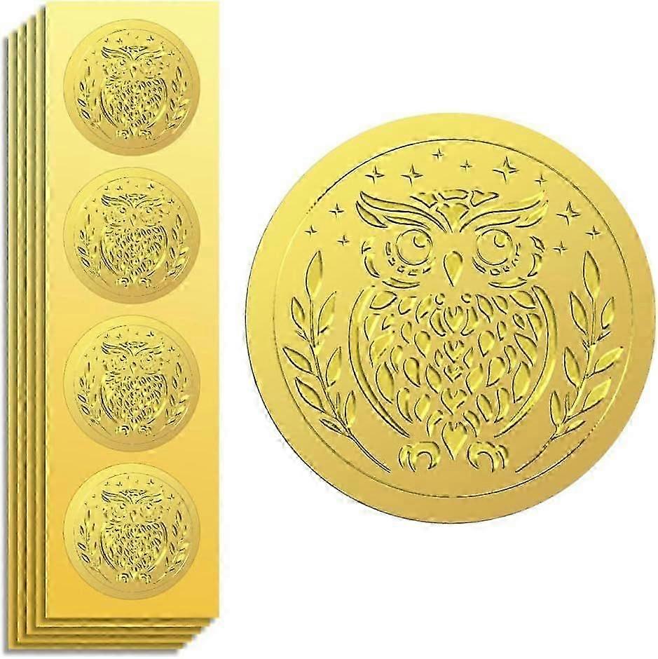 金箔贴纸密封压花猫头鹰 2 英寸 100 件,不干胶金色周围压花贴纸用于信封密封派对邀请礼品卡礼物