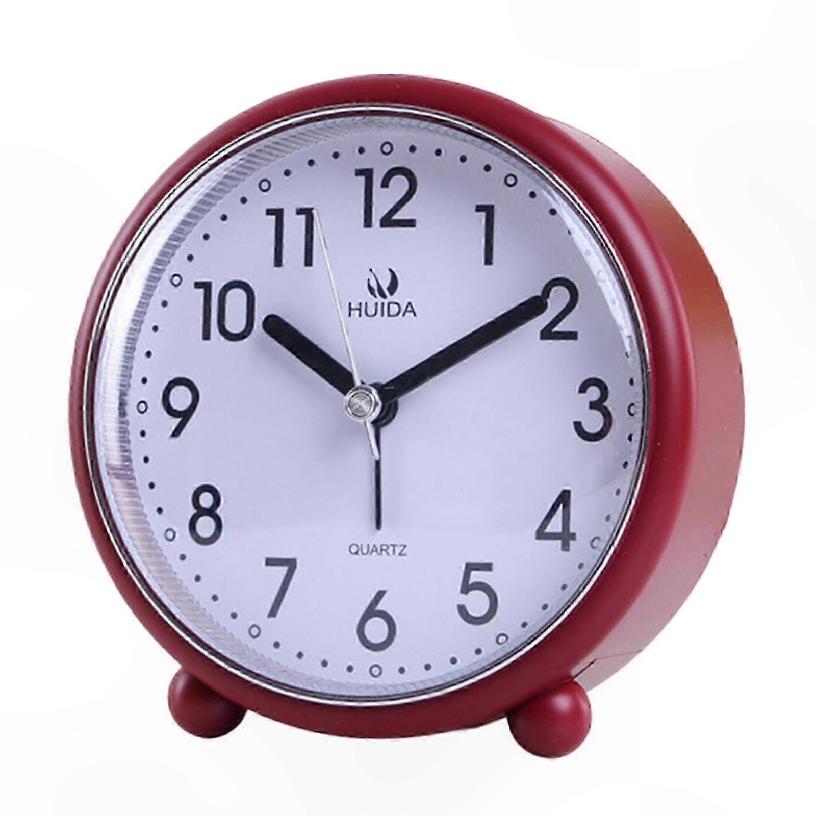 White 4-inch Silent Alarm Clock with Night Light for Bedroom, Desk, and Travel, Battery Operated Non-Ticking Analog Clock