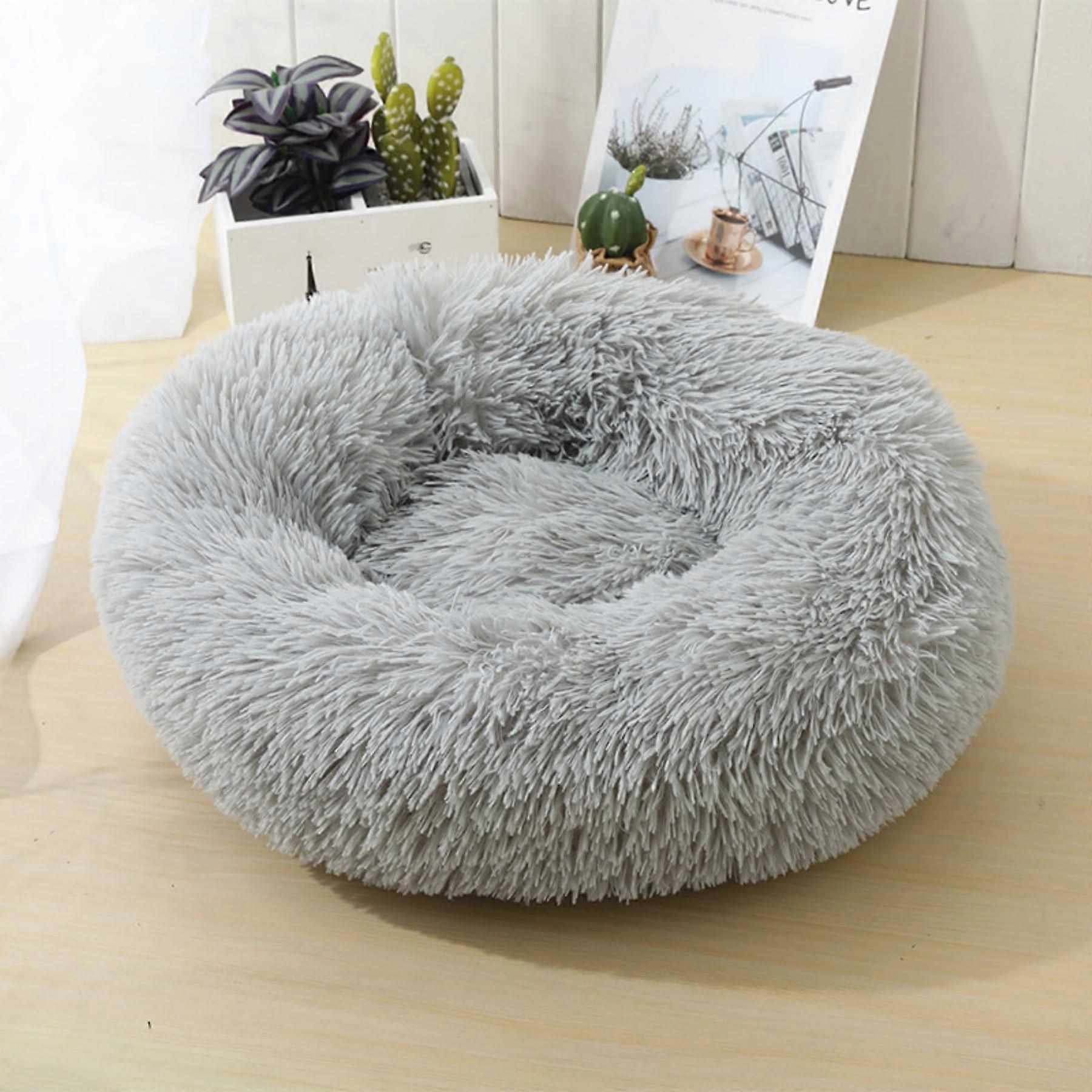 Dog Beds Doughnut Round Large Fluffy Calming Cat Bed AntiSlip Bottom Washable 50cm For Small Medium Large Cats