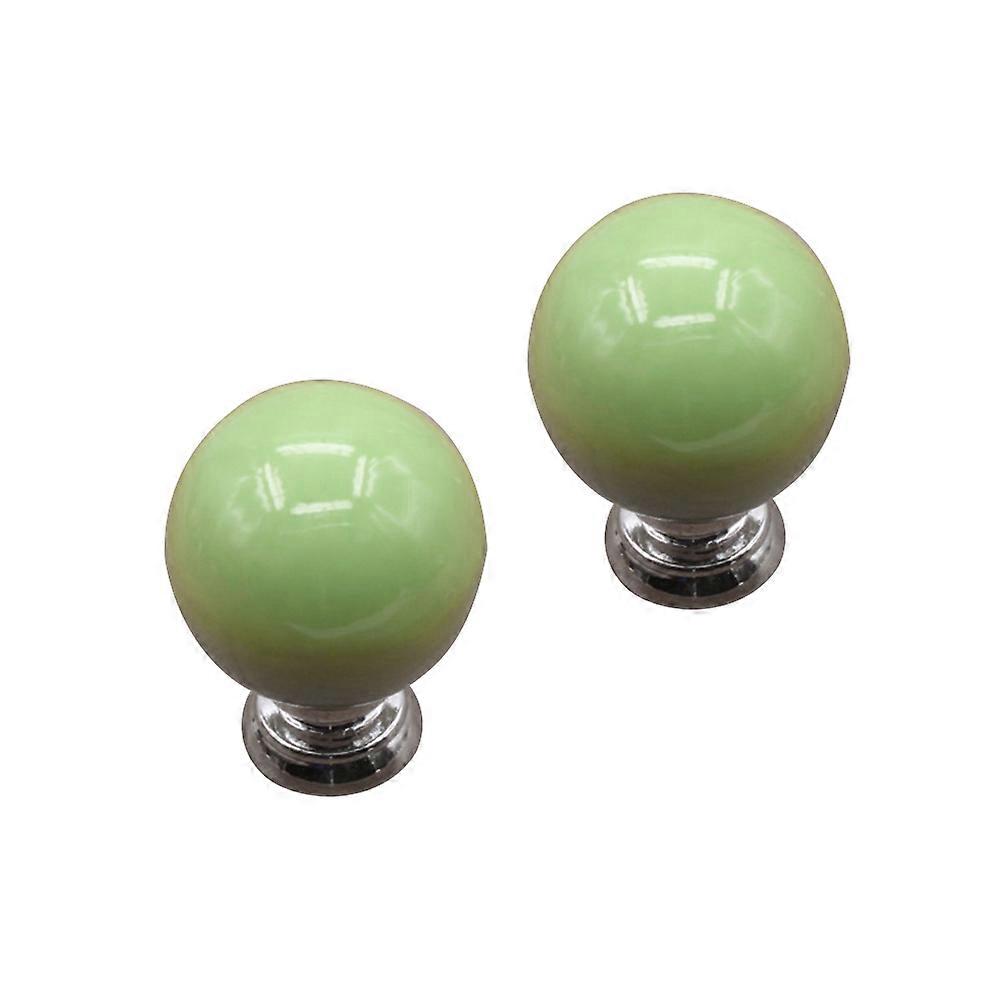 Single Hole Ceramic Pull Handle for Kitchen Drawer 2Pcs Green Round Knobs