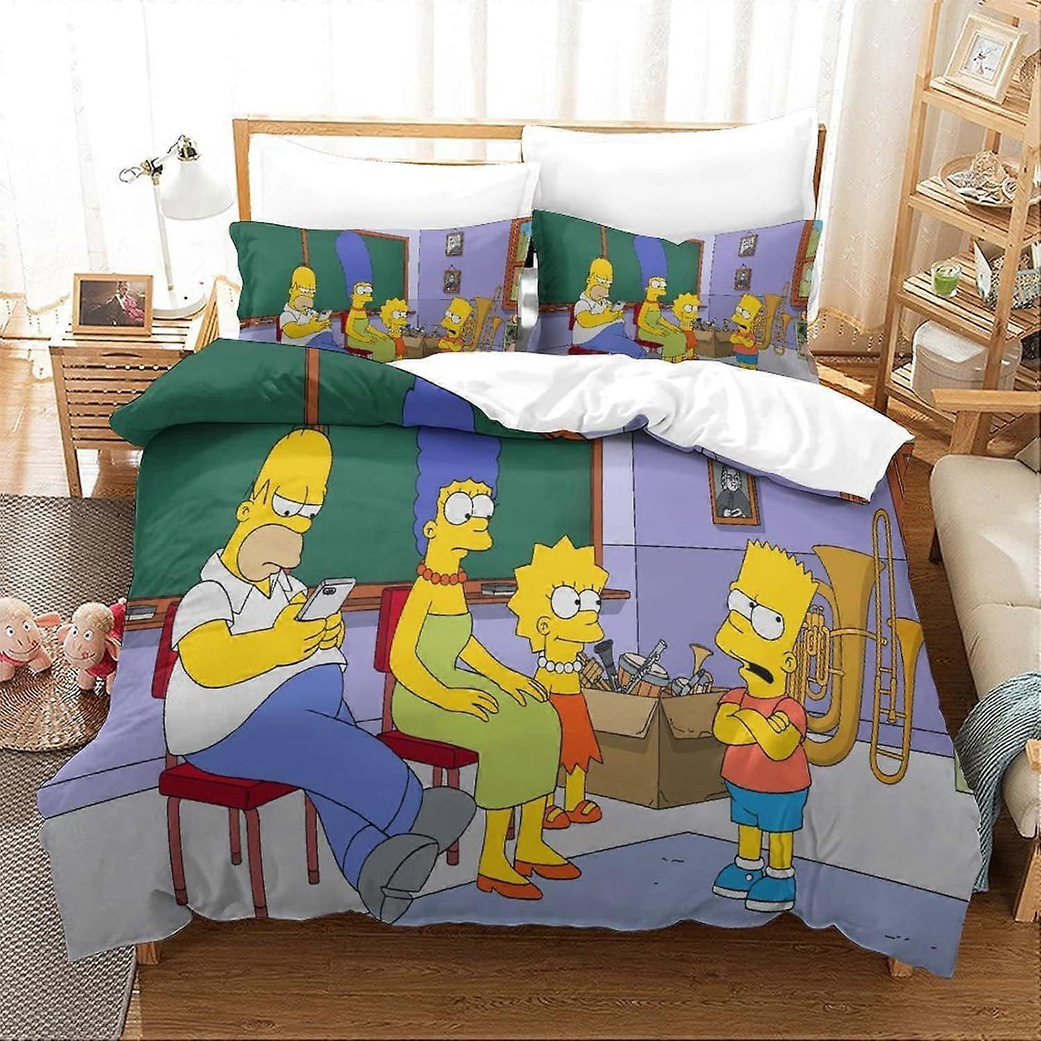 Dekbedovertrek Set Beddengoed Set 3 Stuks Set Ultra Zachte Microfiber Polyester Dekbedovertrek 3D Simpson Printing Thema Dekbedovertrek met Ritssluiting Eas