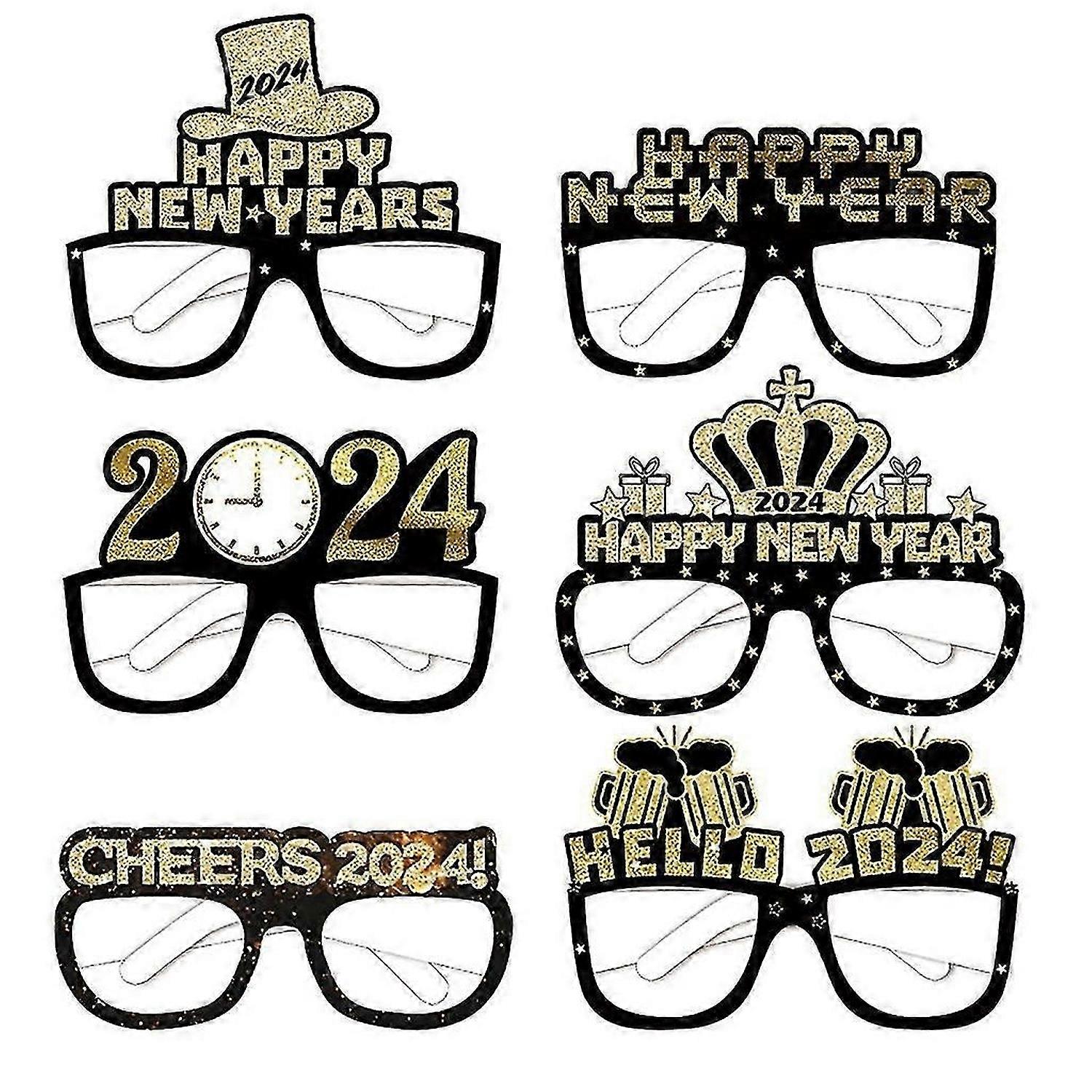 6Pcs Happy New Year Paper Glasses 2024 Eyeglasses Frame Photo Booth Props