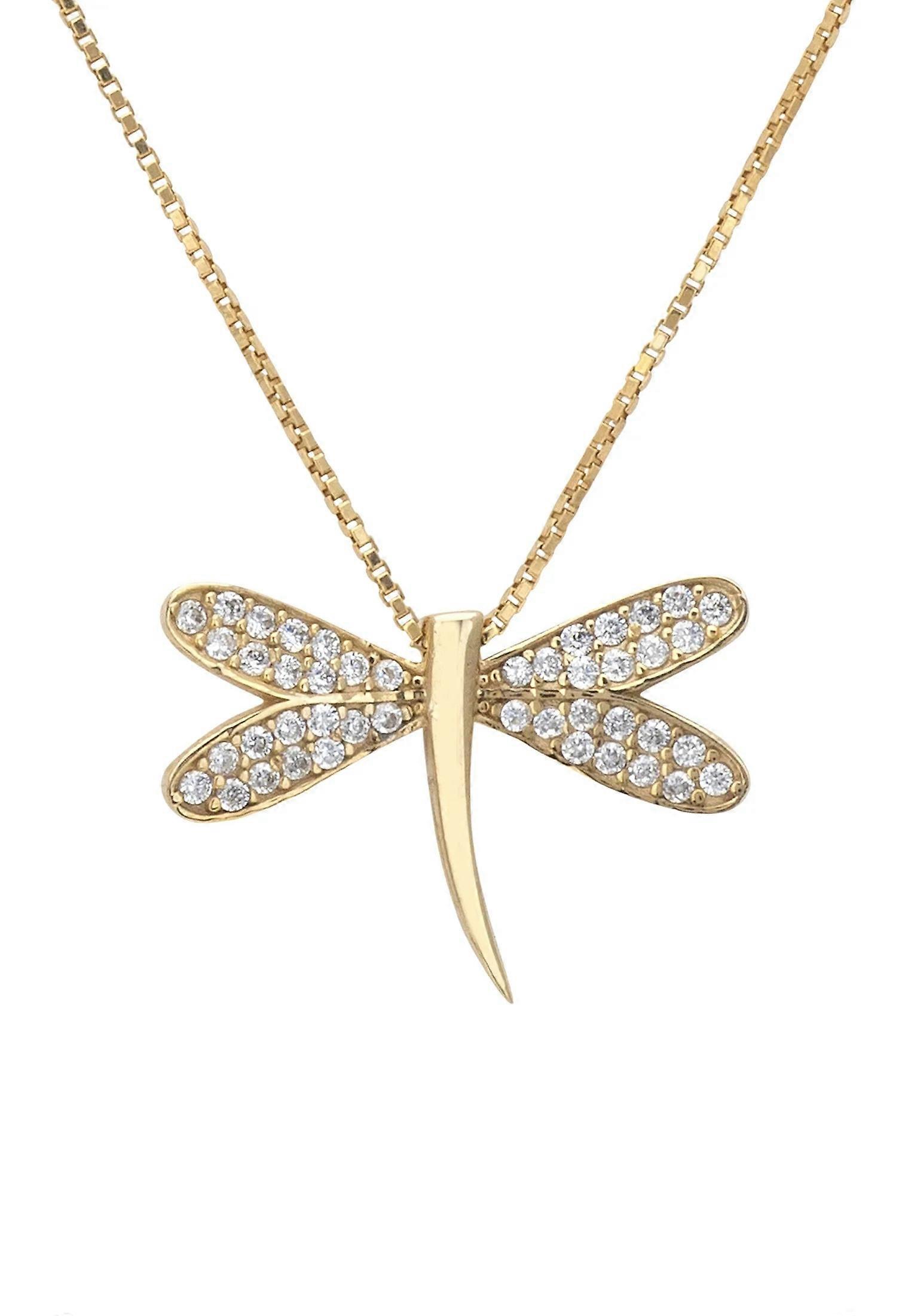 Latelita Women's Sterling Silver Dragonfly Pendant Necklace with 18ct Gold Plating and Cubic Zirconia - Adjustable 40-45cm Chain