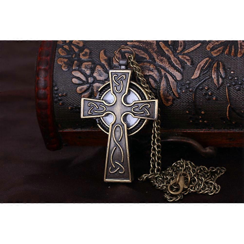 Cross Shape Pocket Watch for Time Keeping with Chain Bronze Style