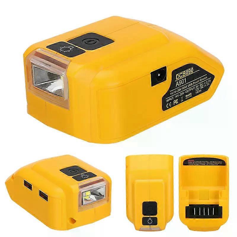 USB Adapter with 140lm LED Work Light for Dewalt 18V 20V Li-ion Battery Portable Power Source Converter with USB Type-C DC 12V